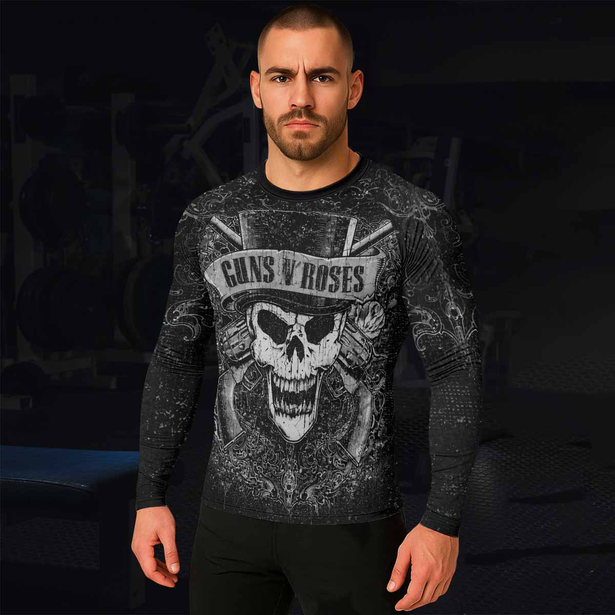 Guns N' Roses Skull Men's Rash Guard Long Sleeve - lifestyle view