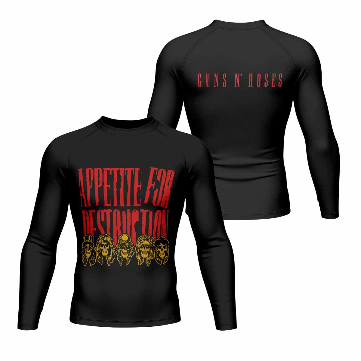 Guns N' Roses Appetite for Destruction Men's Rash Guard Long Sleeve - front and back view