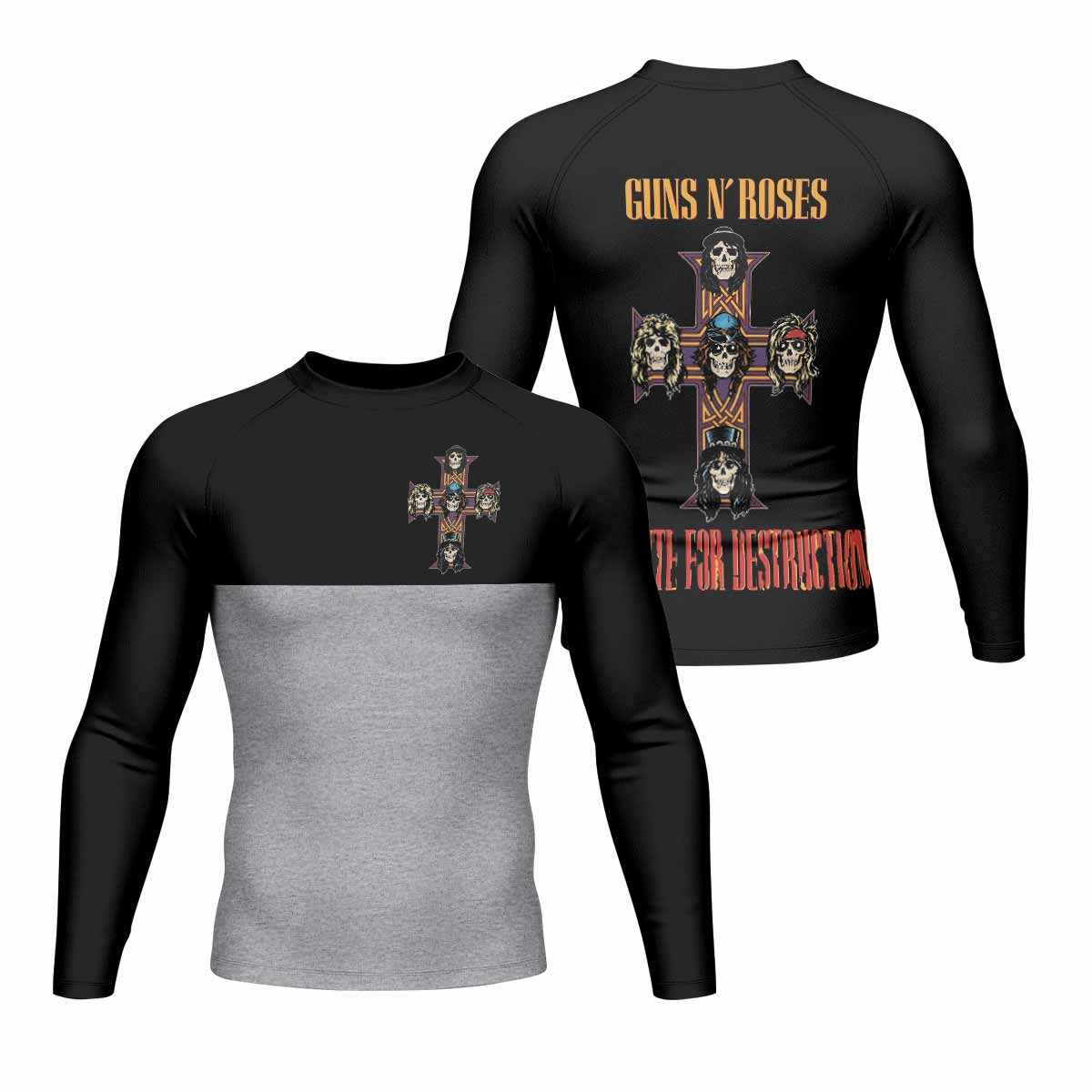 Appetite for Destruction Guns N' Roses Men's Rash Guard Long Sleeve - front and back view