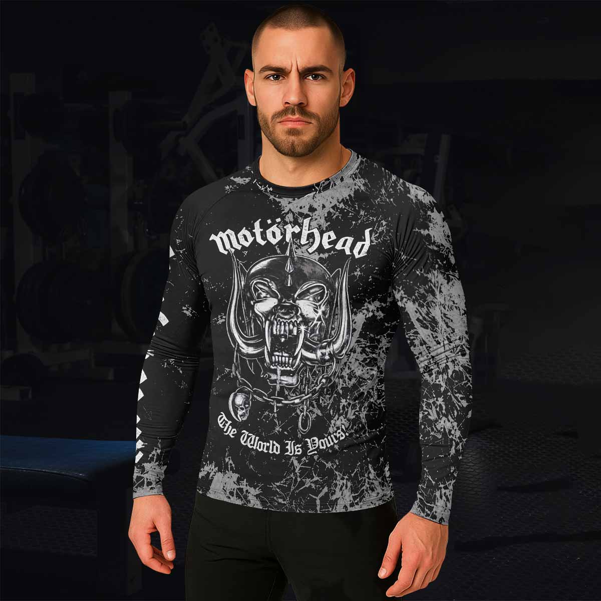 Motörhead The Wörld Is Yours Men's Rash Guard Long Sleeve - lifestyle view