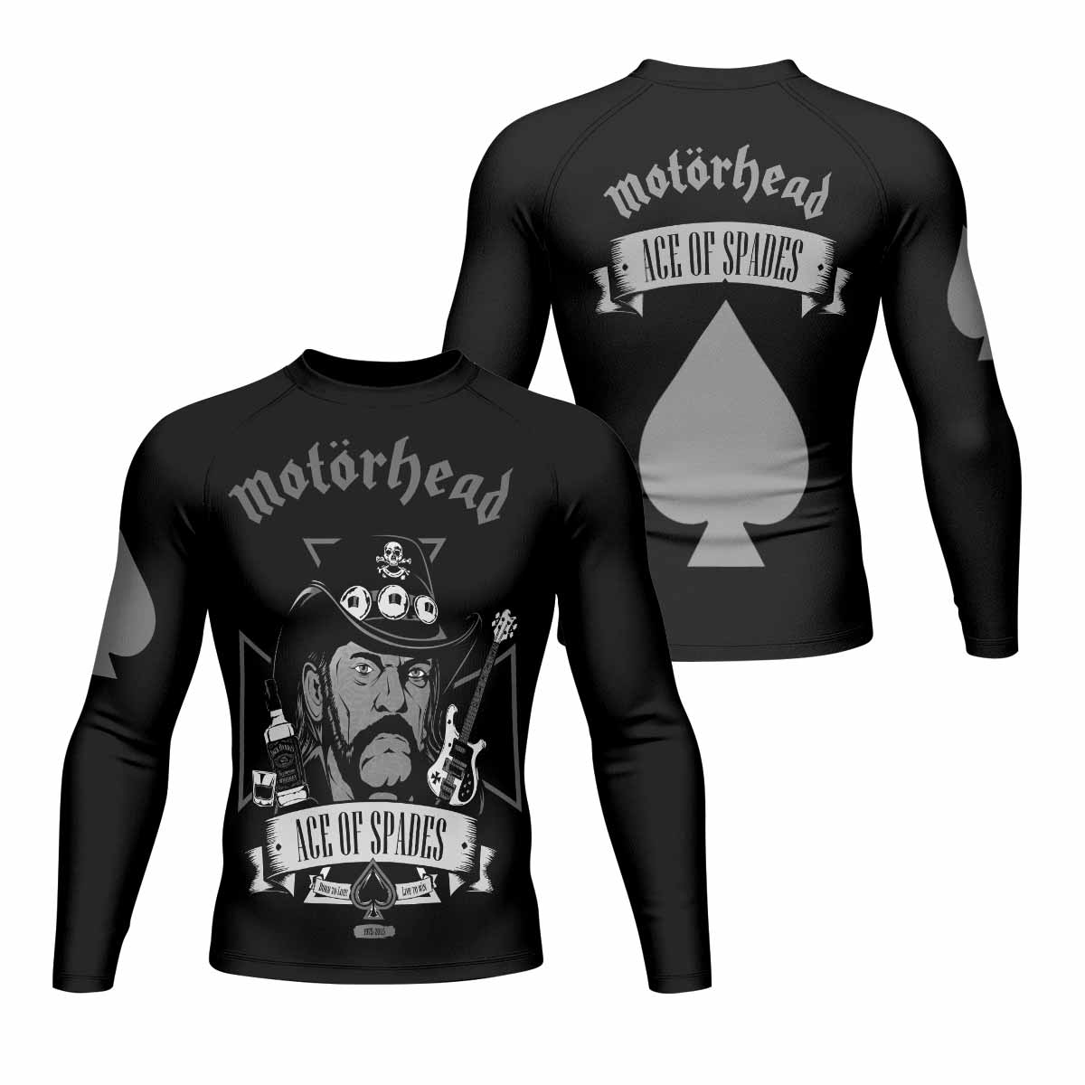 Motörhead Ace of Spades Men's Rash Guard Long Sleeve - front and back view