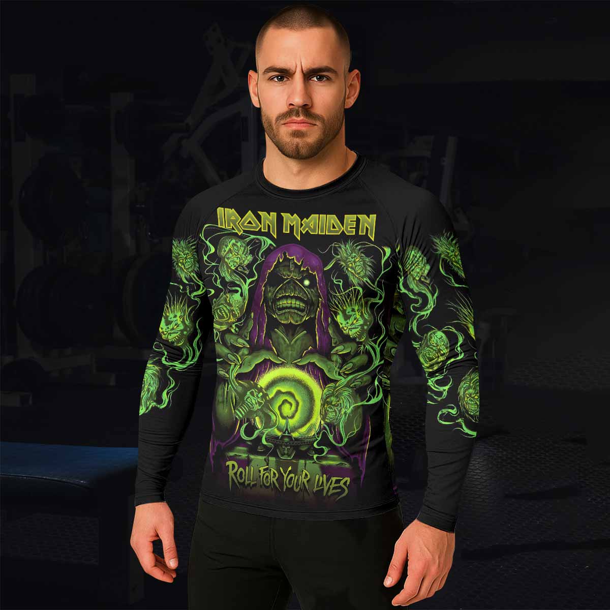 Iron Maiden Run For Your Lives Men's Rash Guard Long Sleeve - lifestyle view