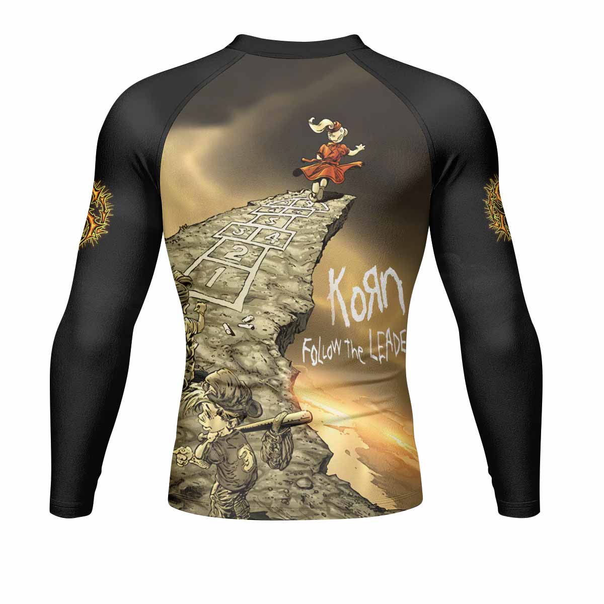 Korn Follow the Leader Men's Rash Guard Long Sleeve - back view mockup