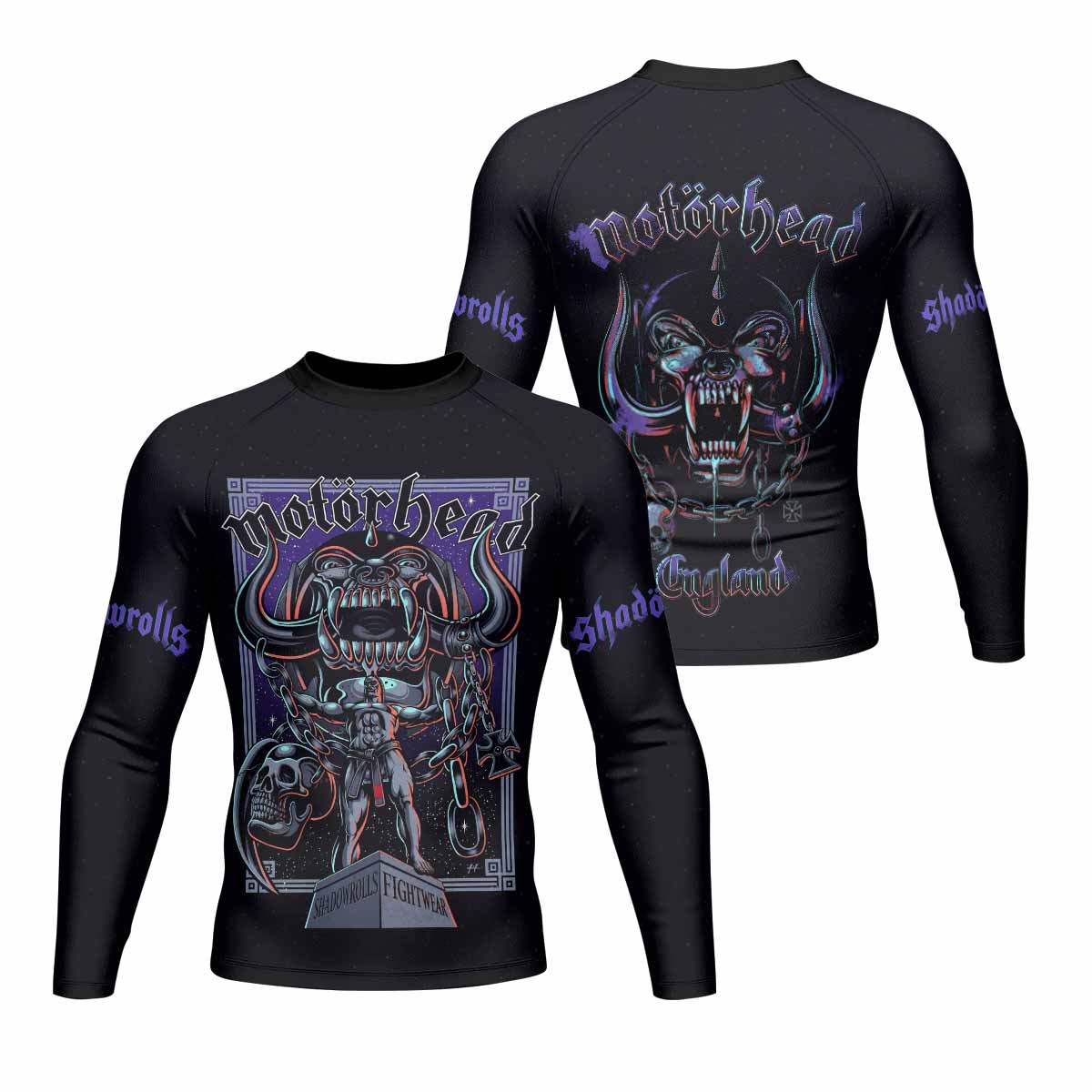 Motörhead England 1978 Men's Rash Guard Long Sleeve - front and back view