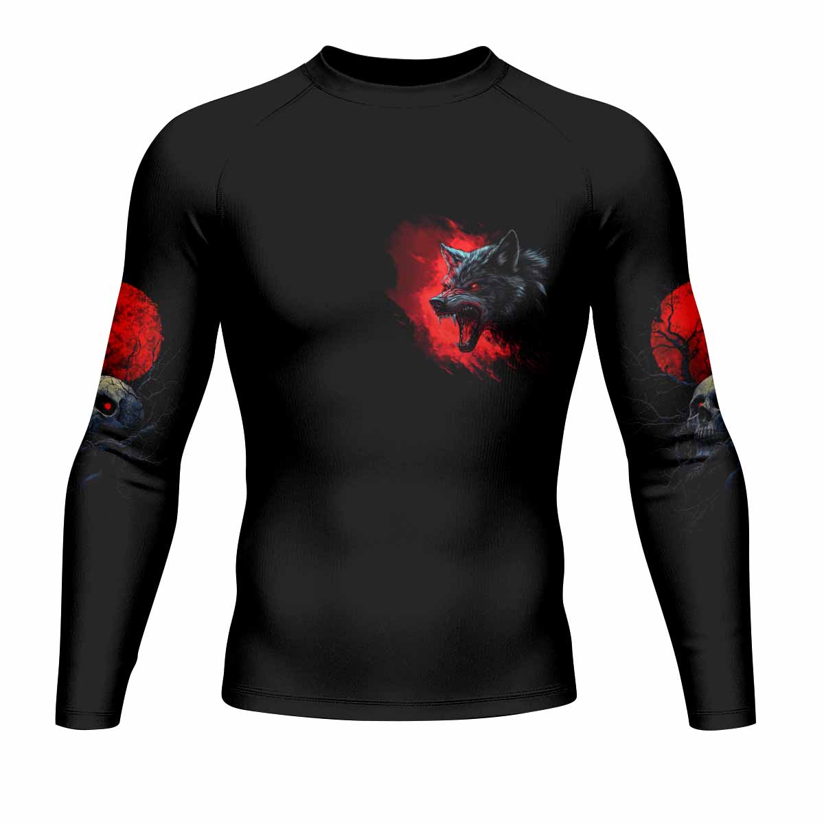 Twin Wolf Apocalypse Men's Rash Guard Long Sleeve - front view mockup