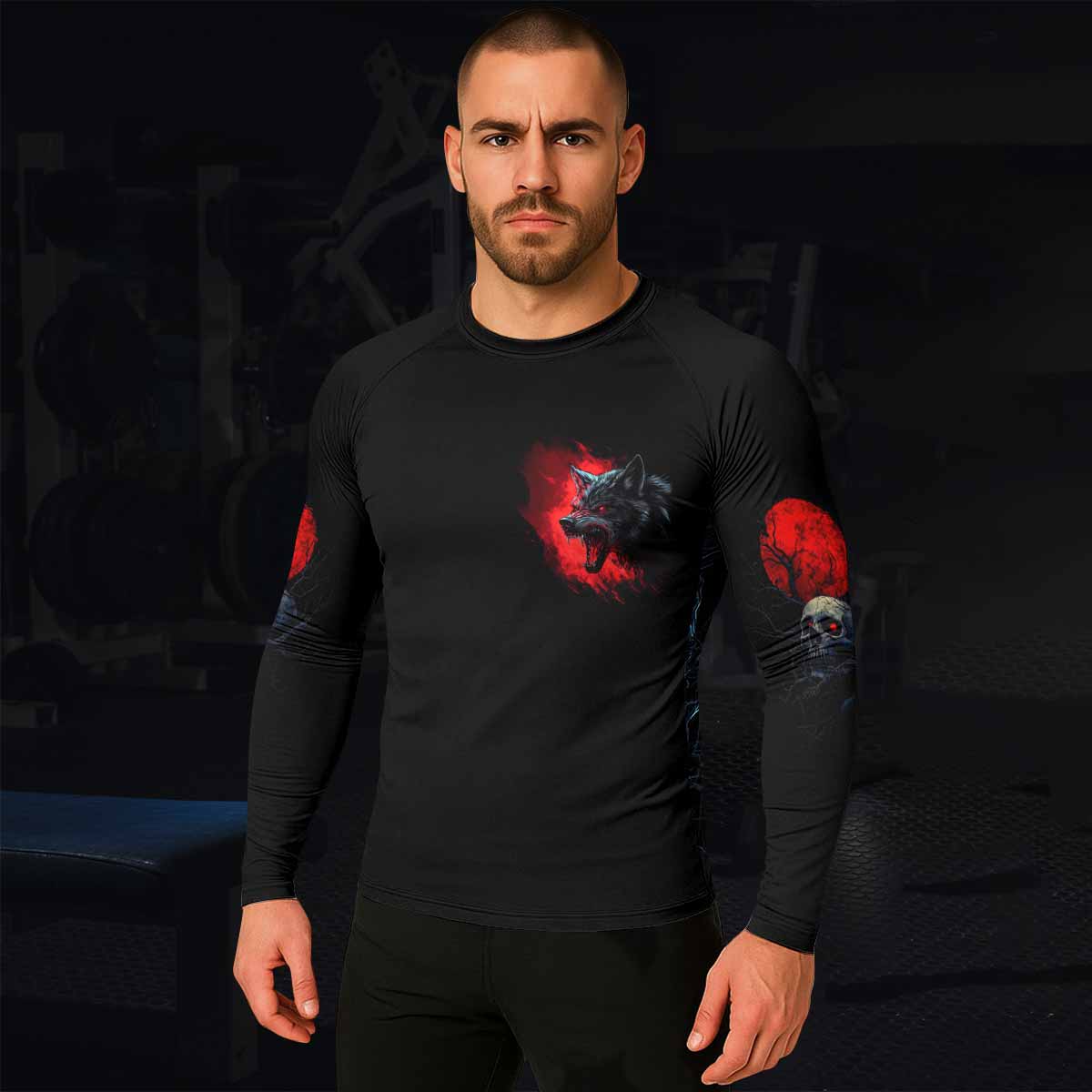 Twin Wolf Apocalypse Men's Rash Guard Long Sleeve - lifestyle view