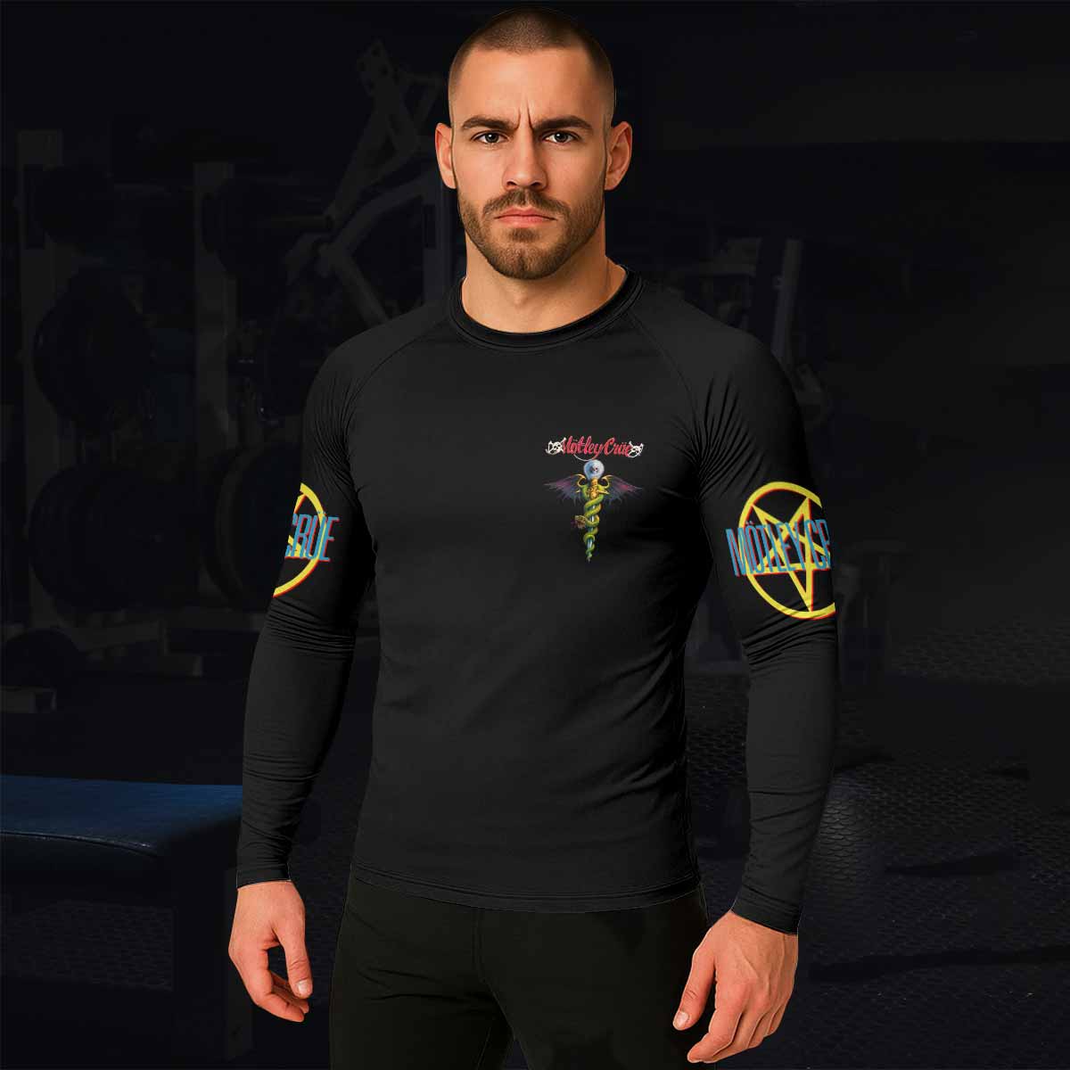 Mötley Crüe Dr. Feelgood Men's Rash Guard Long Sleeve - lifestyle view