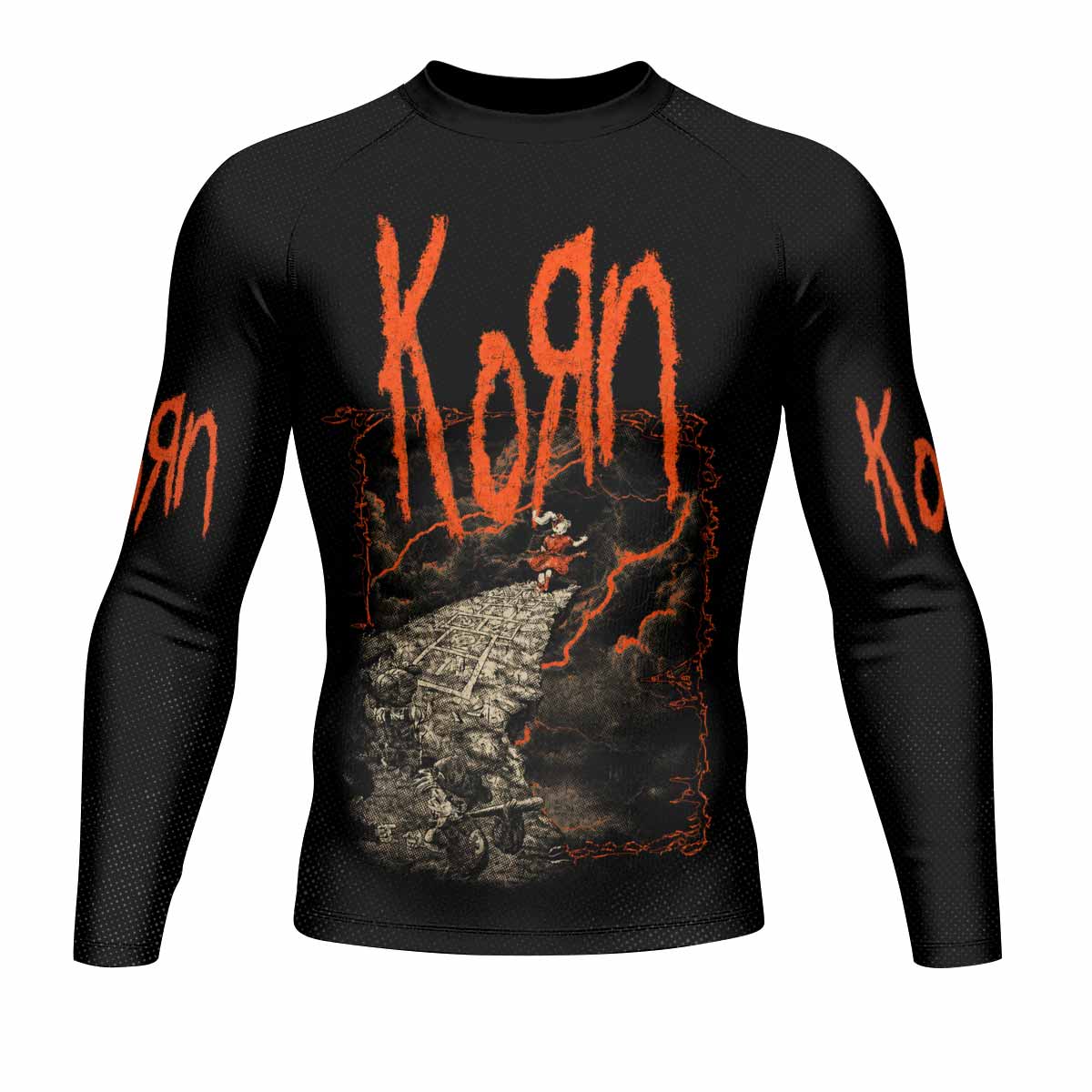 Korn Follow Cliff Men's Rash Guard Long Sleeve - front view mockup