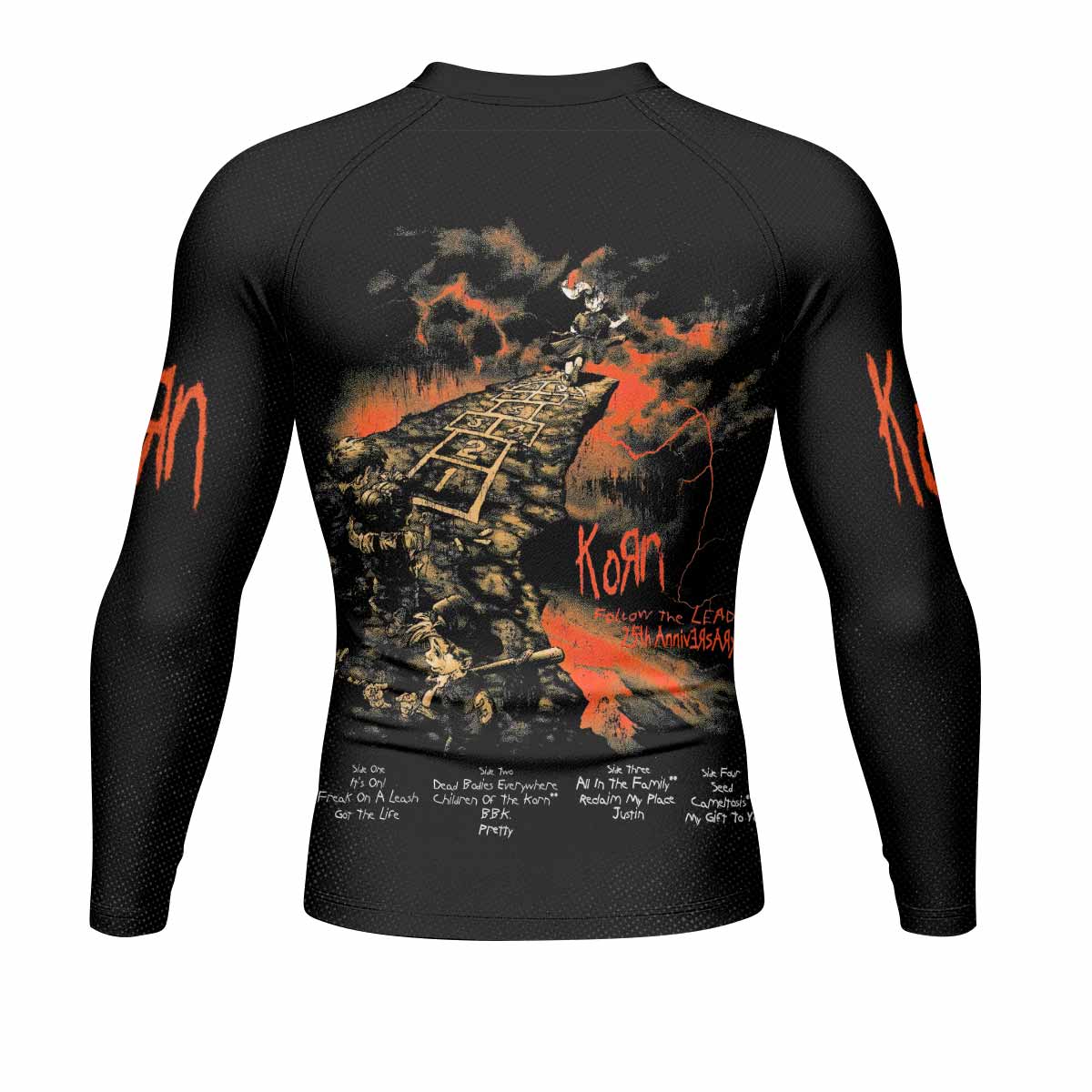 Korn Follow Cliff Men's Rash Guard Long Sleeve - back view mockup