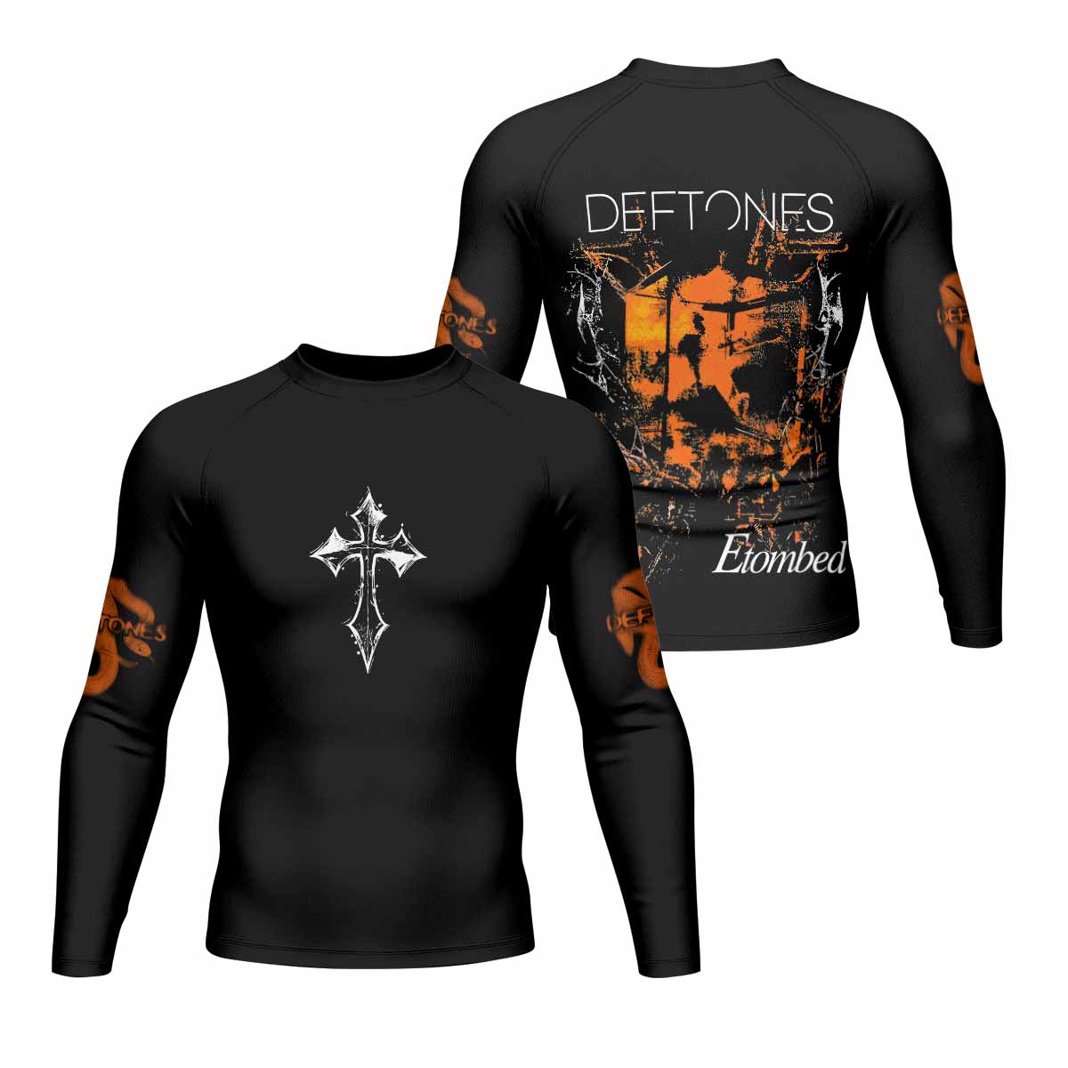 Deftones Etombed Men's Rash Guard Long Sleeve - front and back view