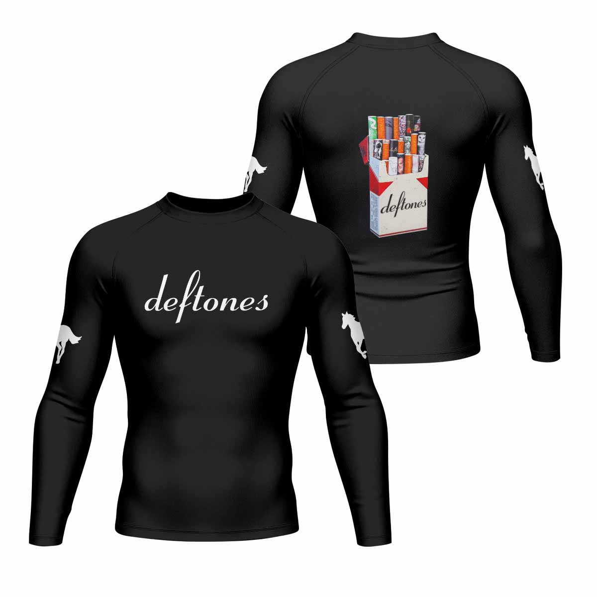 Deftones Cigarette Vintage Men's Rash Guard Long Sleeve - front and back view