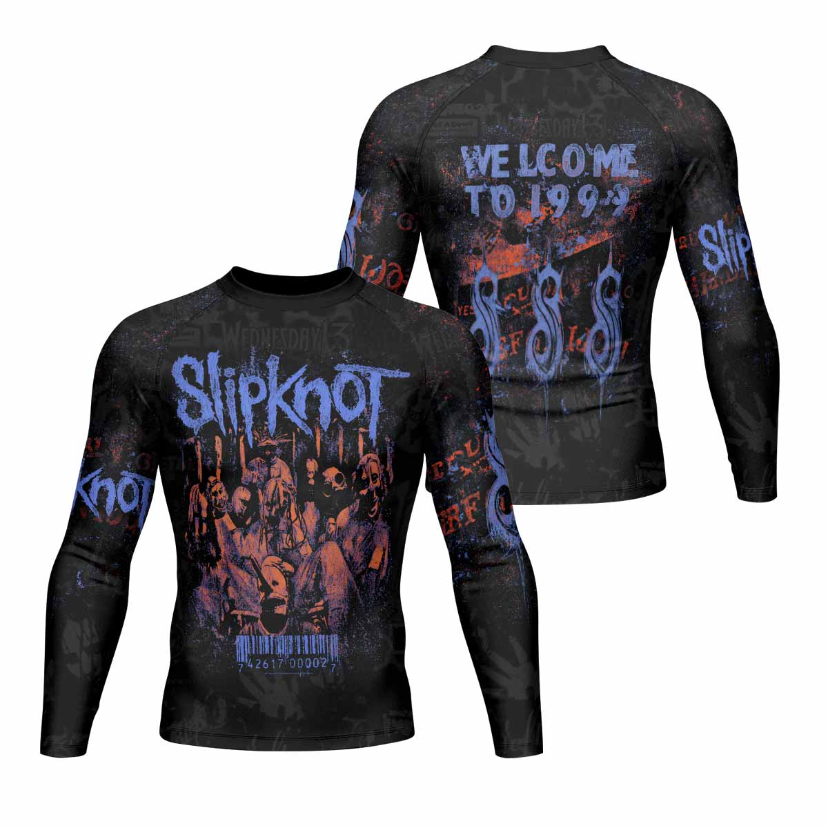 Slipknot Welcome To 1999 Men's Rash Guard Long Sleeve - front and back view