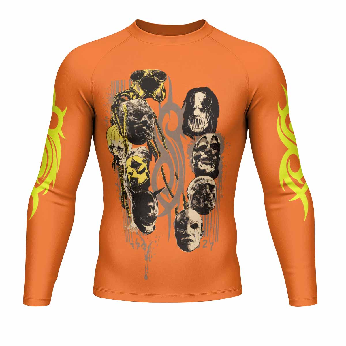 Slipknot Splatter Orange Men's Rash Guard Long Sleeve - front view mockup