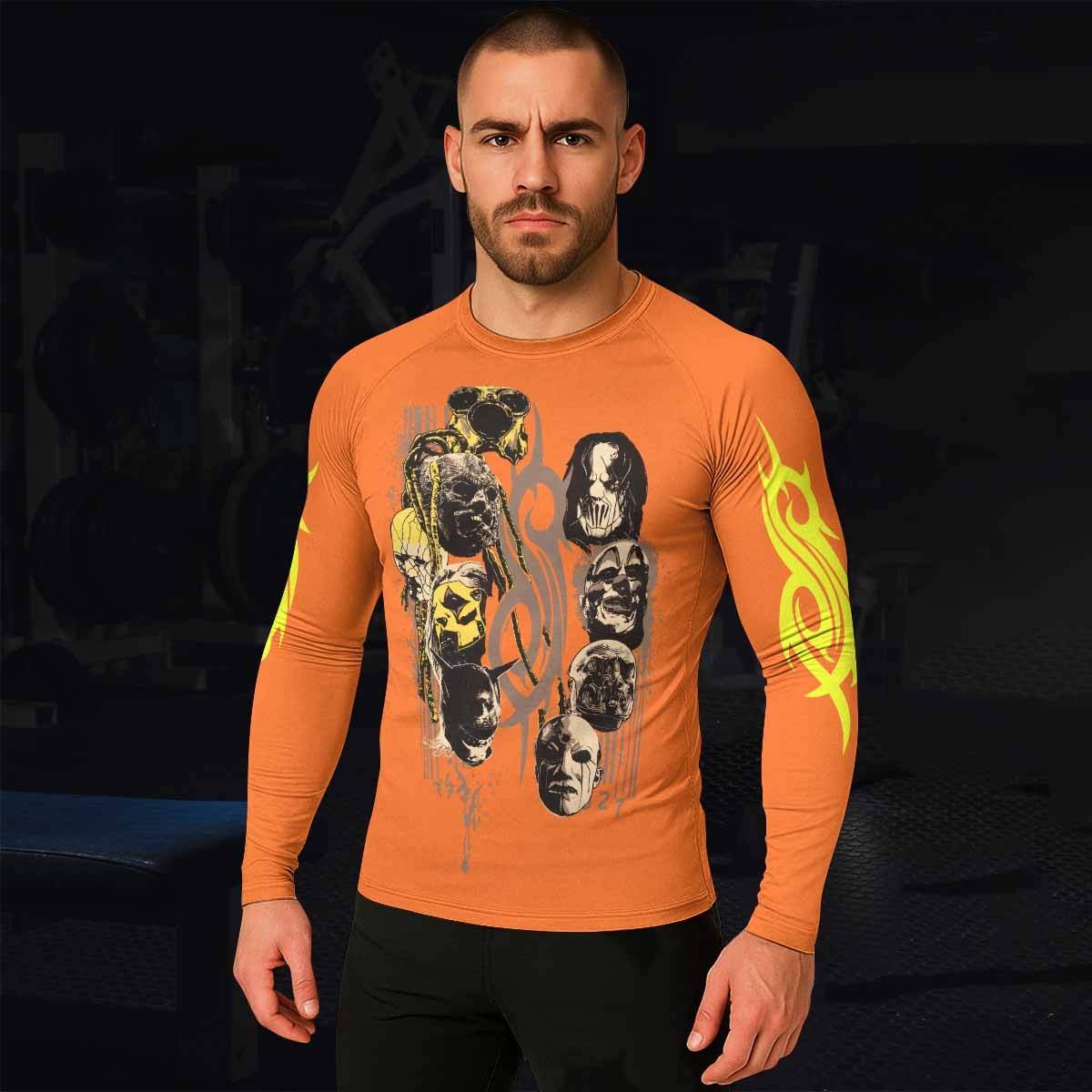 Slipknot Splatter Orange Men's Rash Guard Long Sleeve - lifestyle view