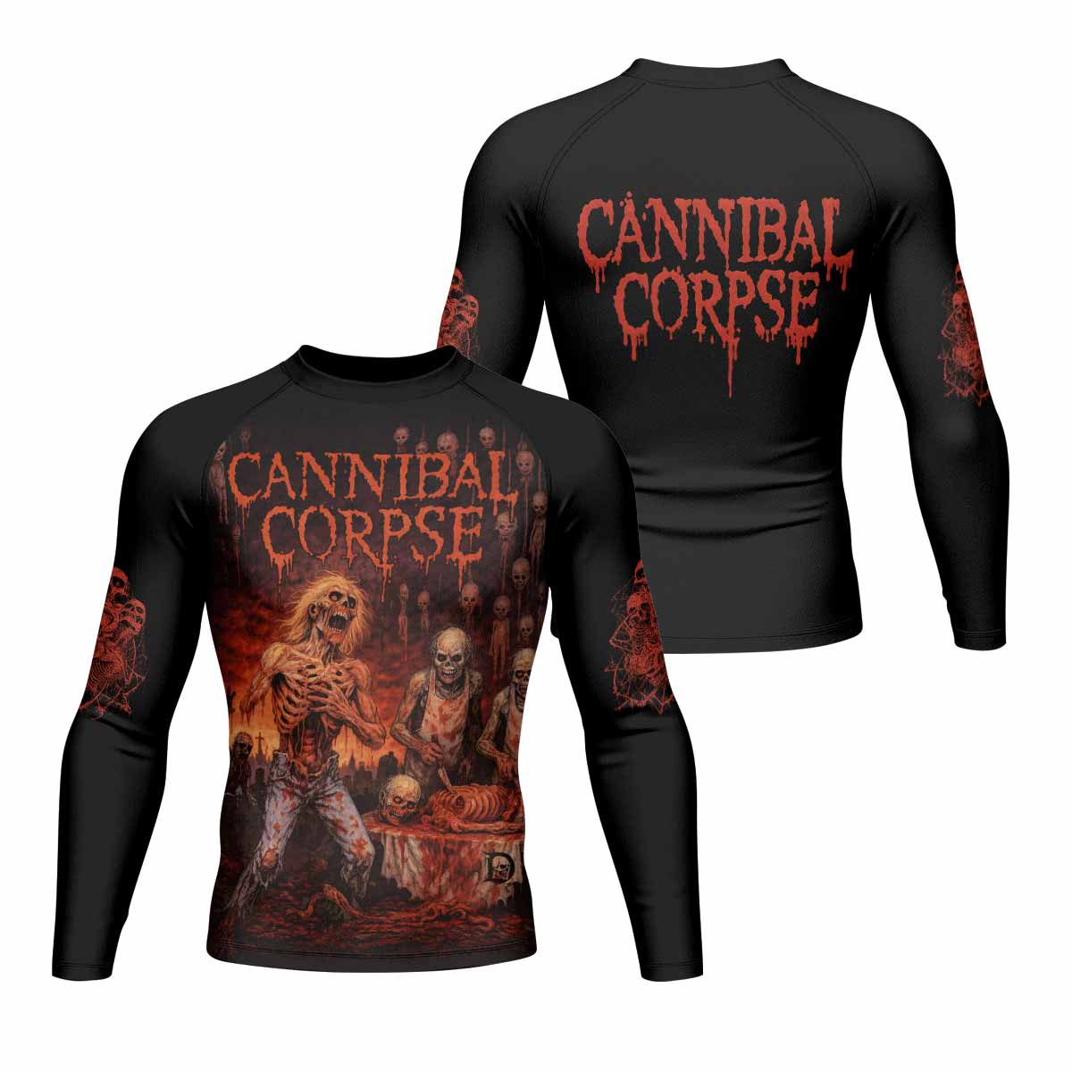 Cannibal Corpse Eaten Back to Life Men's Rash Guard Long Sleeve - front and back view