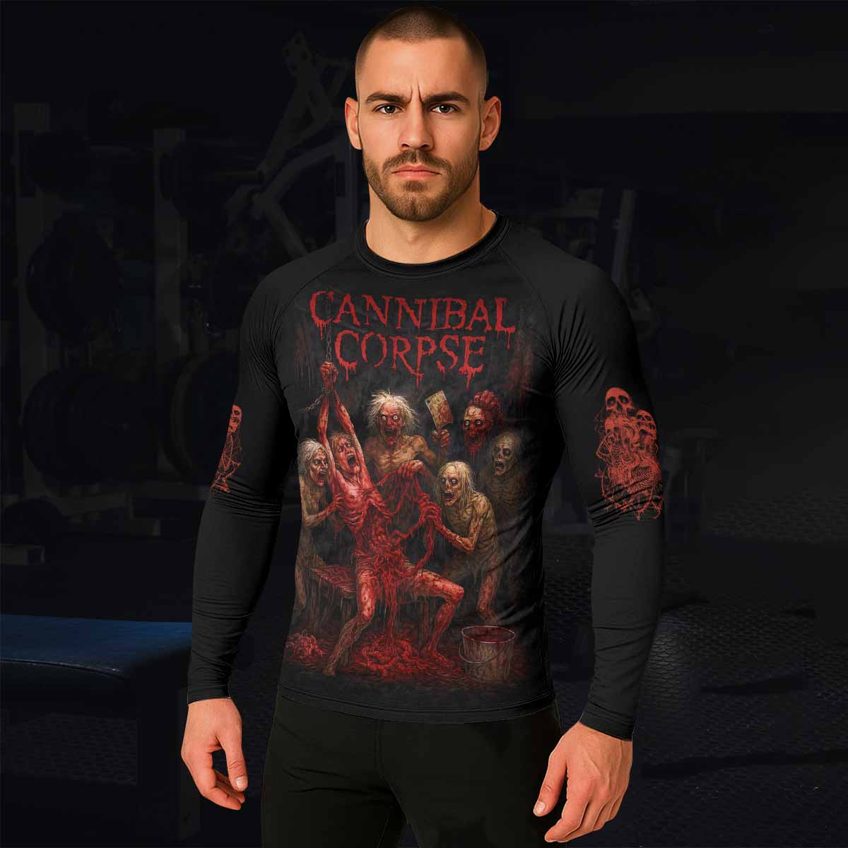 Butchered at Birth Cannibal Corpse Men's Rash Guard Long Sleeve - lifestyle view