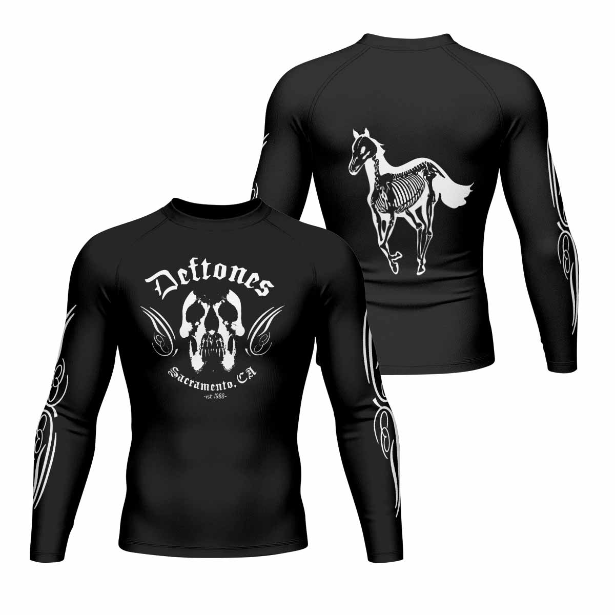 Deftones Sacramento Men's Rash Guard Long Sleeve - front and back view