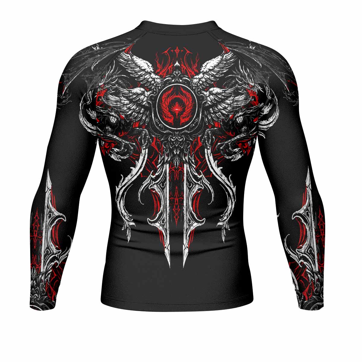 Crimson Seraphim Men's Rash Guard Long Sleeve - back view mockup