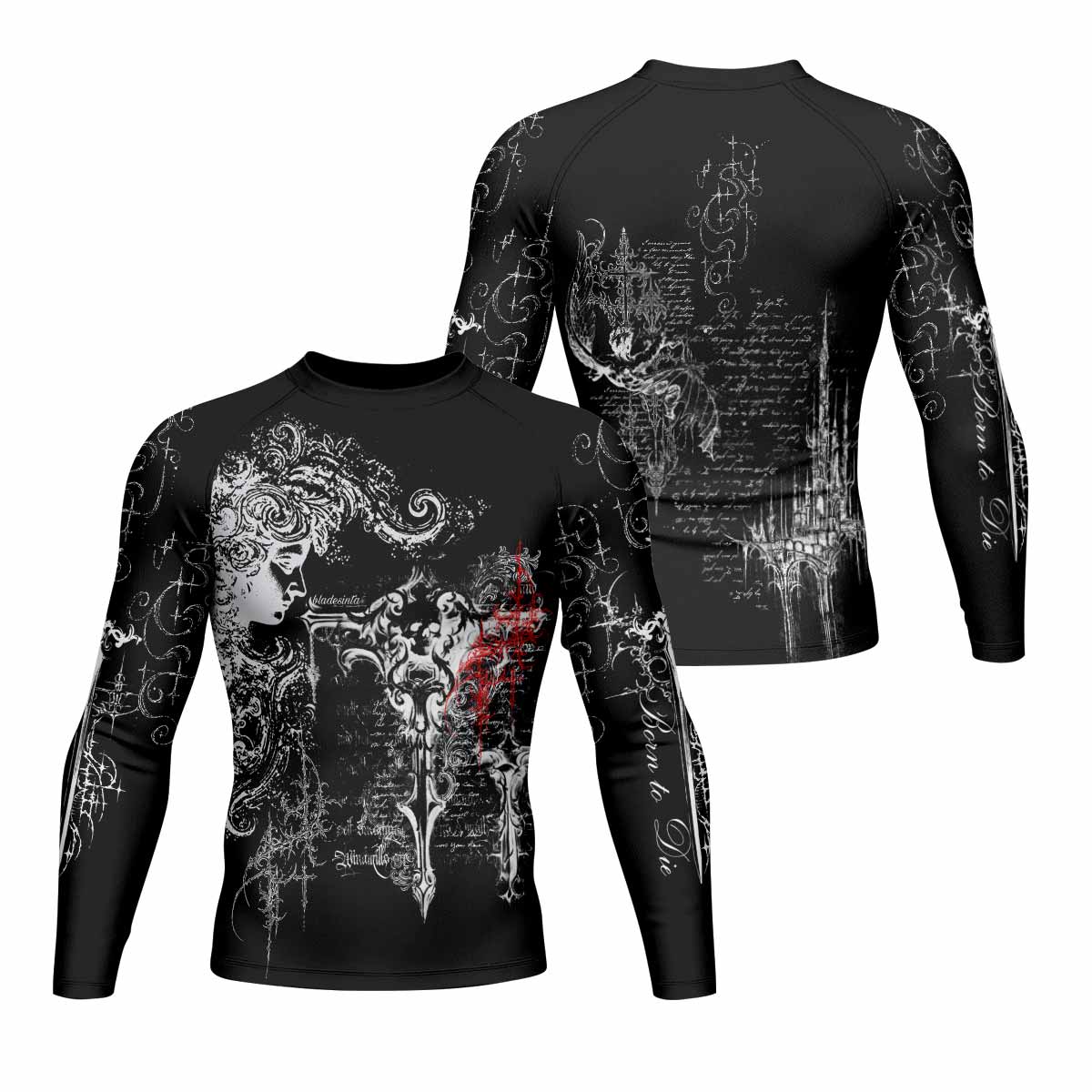 Born to Die Men's Rash Guard Long Sleeve - front and back view