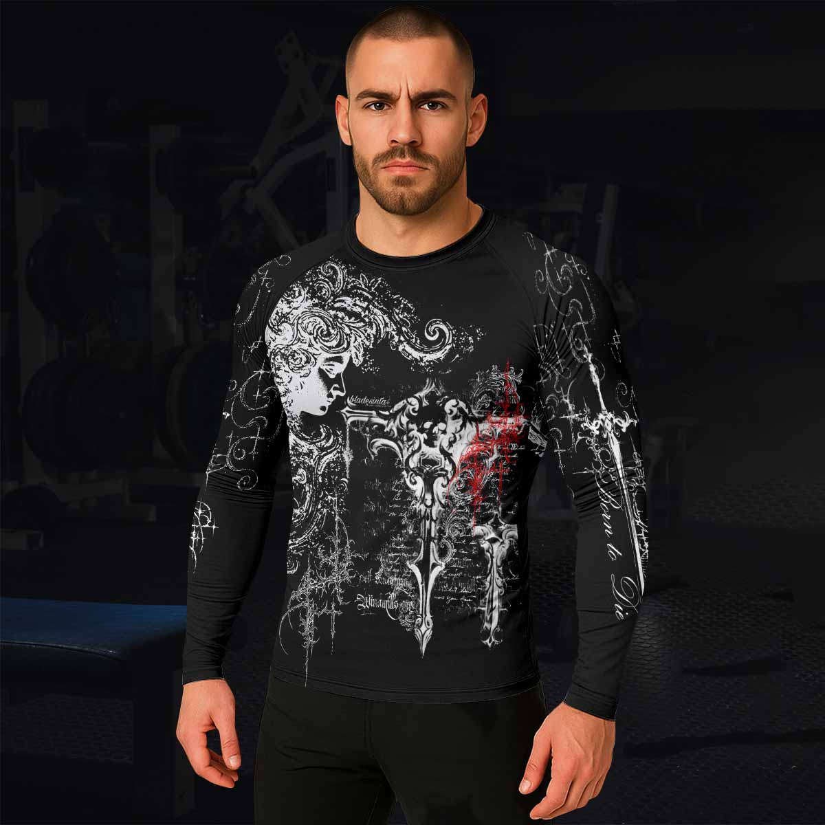 Born to Die Men's Rash Guard Long Sleeve - lifestyle view
