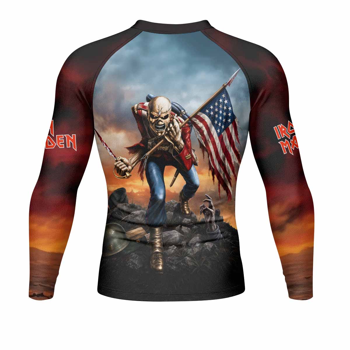 Iron Maiden American Flag Men's Rash Guard Long Sleeve - back view mockup