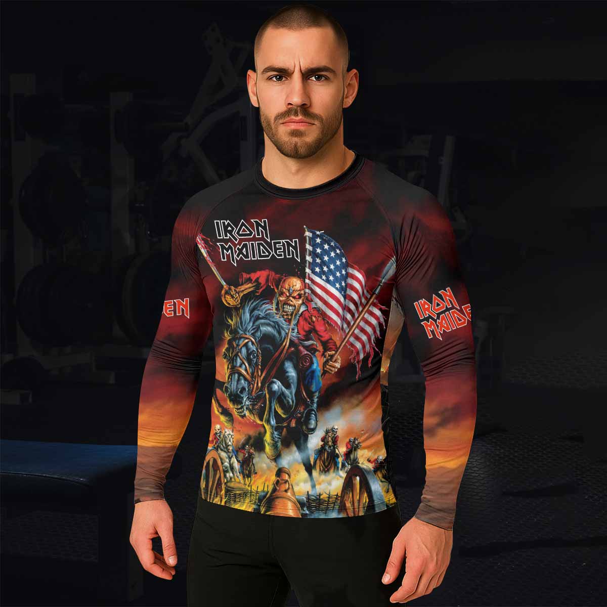 Iron Maiden American Flag Men's Rash Guard Long Sleeve - lifestyle view