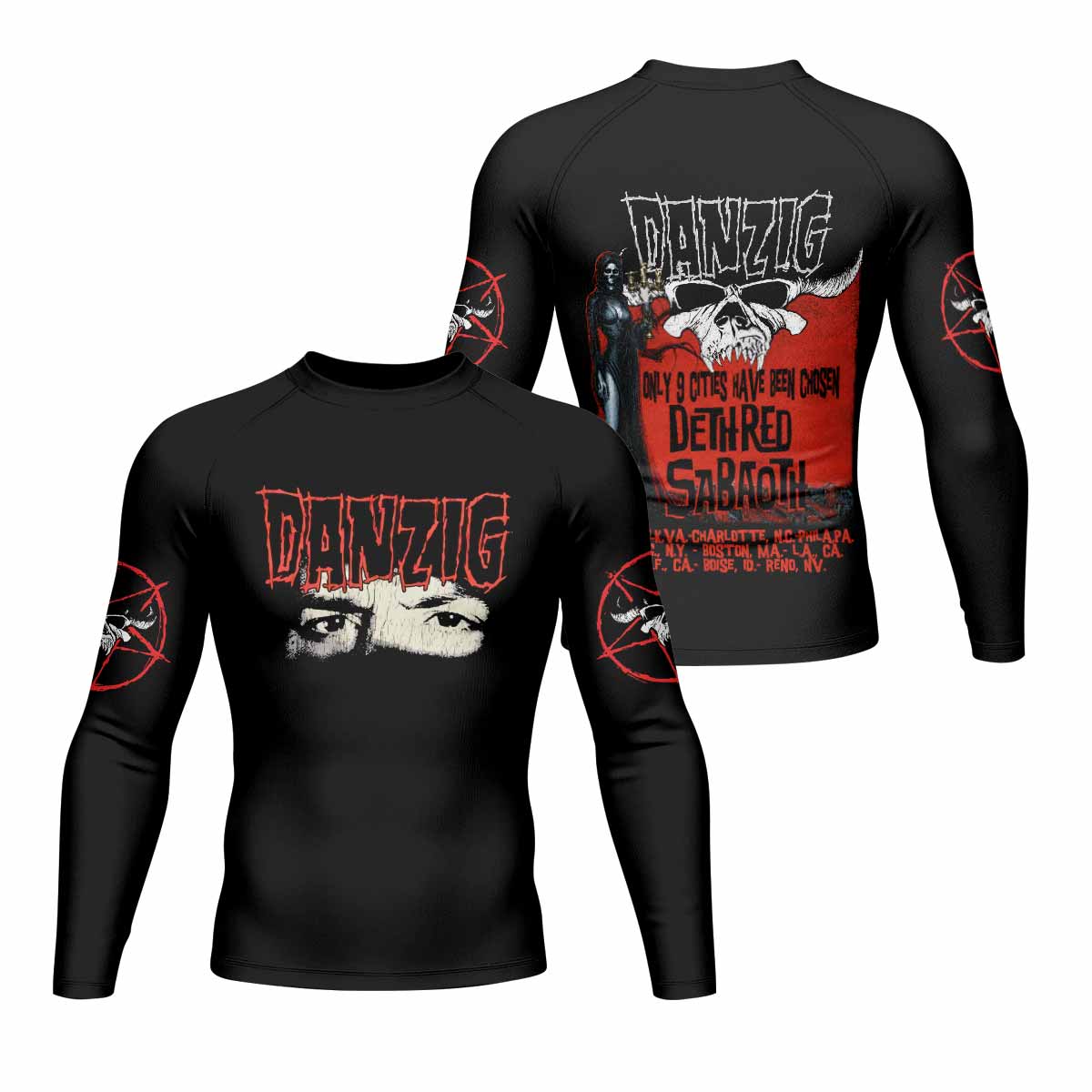 Danzig Deth Red Sabaoth Men's Rash Guard Long Sleeve - front and back view