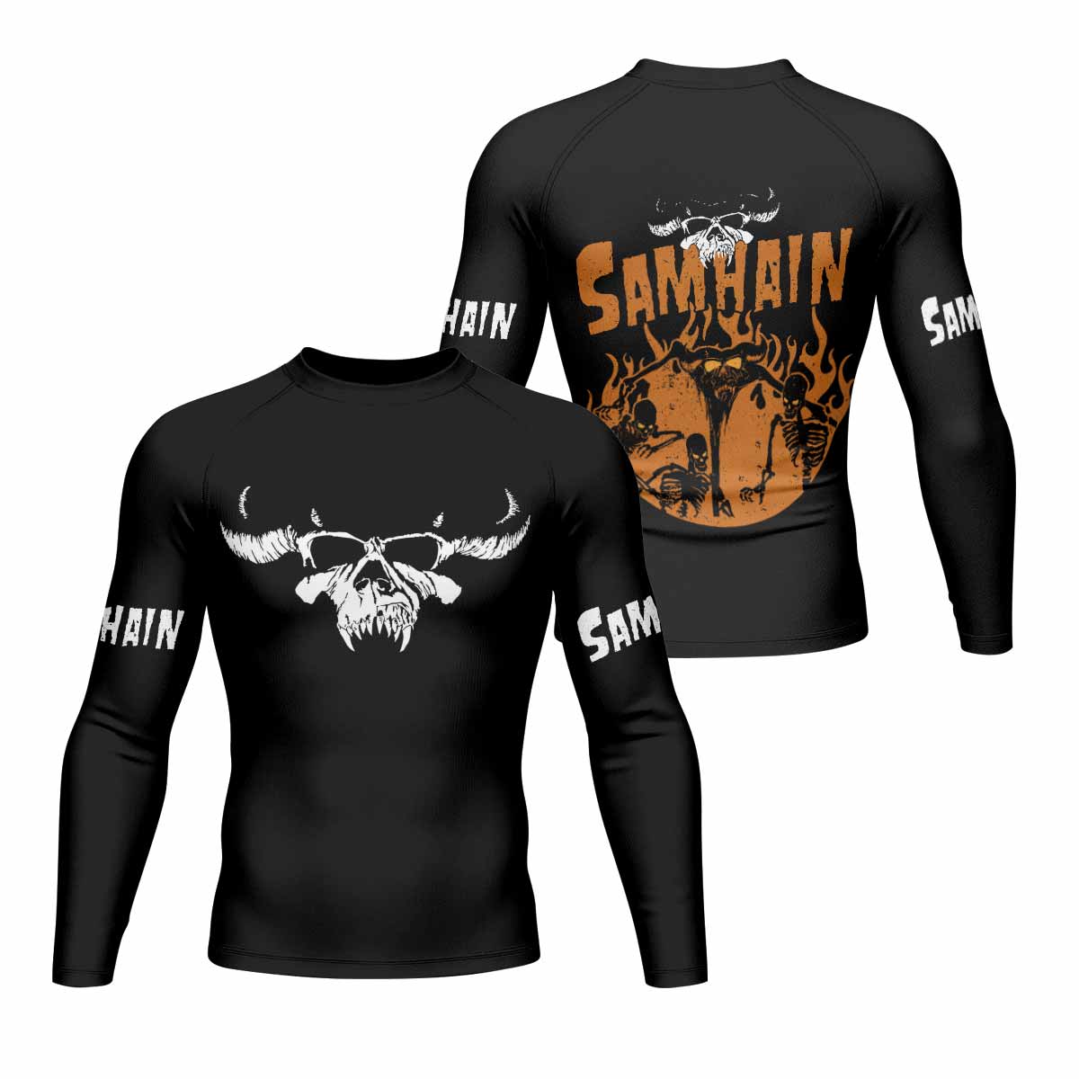 Samhain Horror Punk Men's Rash Guard Long Sleeve - front and back view