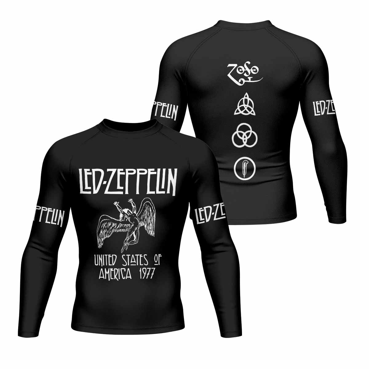 Led Zeppelin North American Tour 1977 Men's Rash Guard Long Sleeve - front and back view