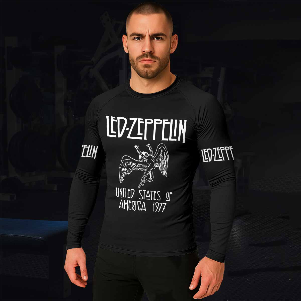 Led Zeppelin North American Tour 1977 Men's Rash Guard Long Sleeve - lifestyle view