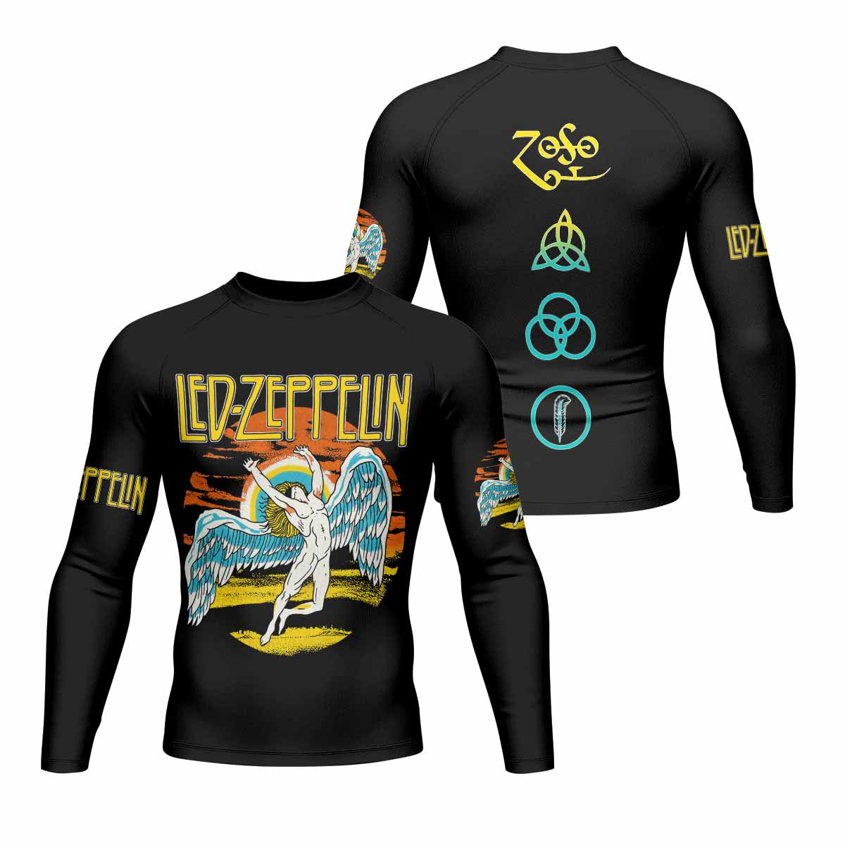 Led Zeppelin North American Tour 1975 Men's Rash Guard Long Sleeve - front and back view