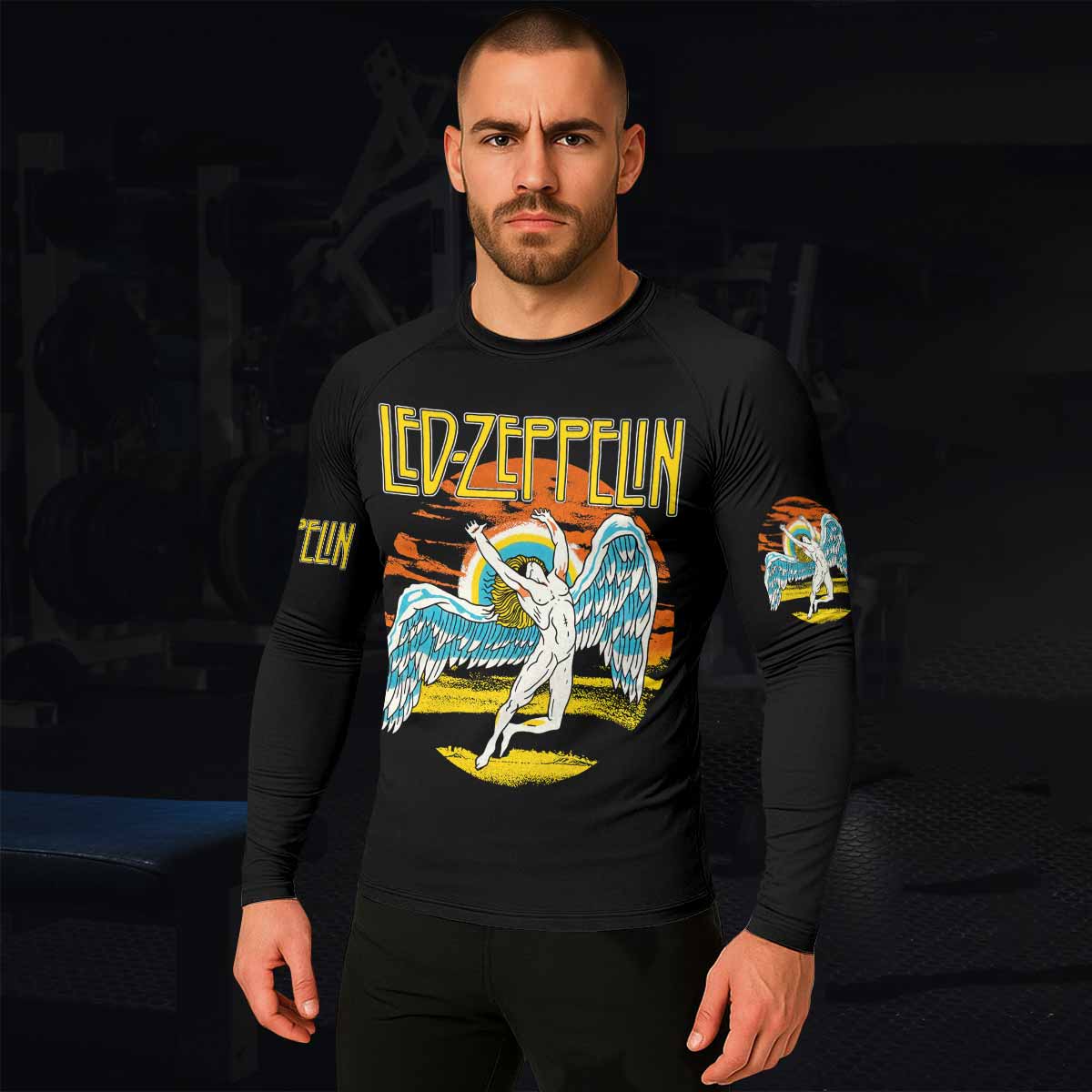 Led Zeppelin North American Tour 1975 Men's Rash Guard Long Sleeve - lifestyle view