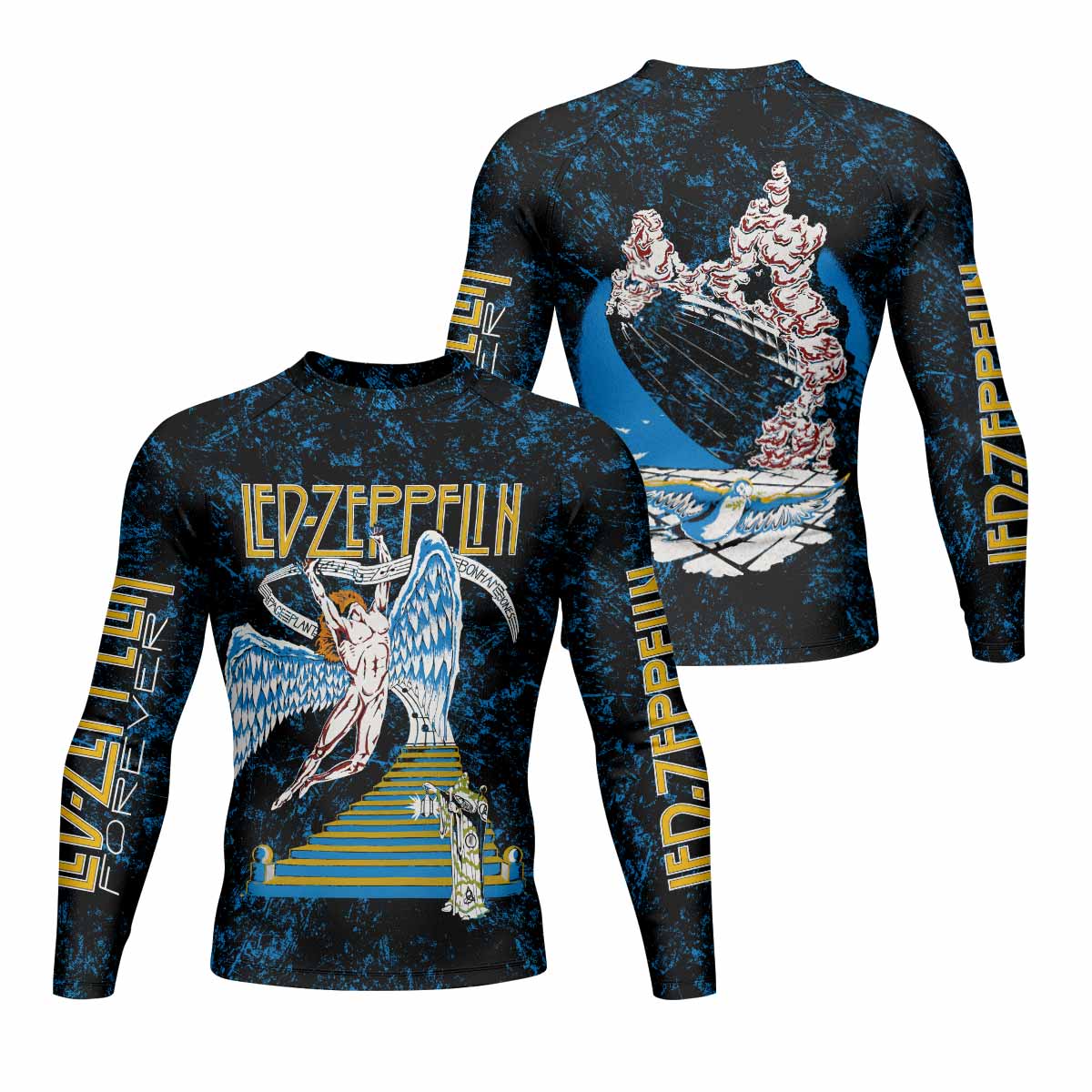 Led Zeppelin Swan Song Men's Rash Guard Long Sleeve - front and back view