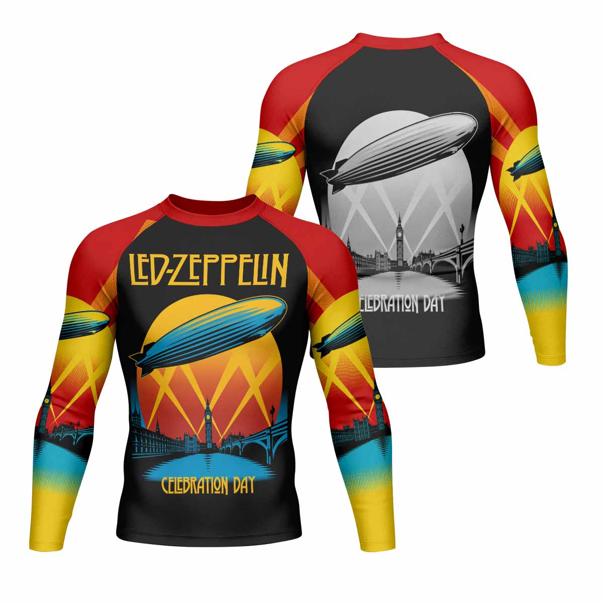 Led Zeppelin Celebration Day Men's Rash Guard Long Sleeve - front and back view