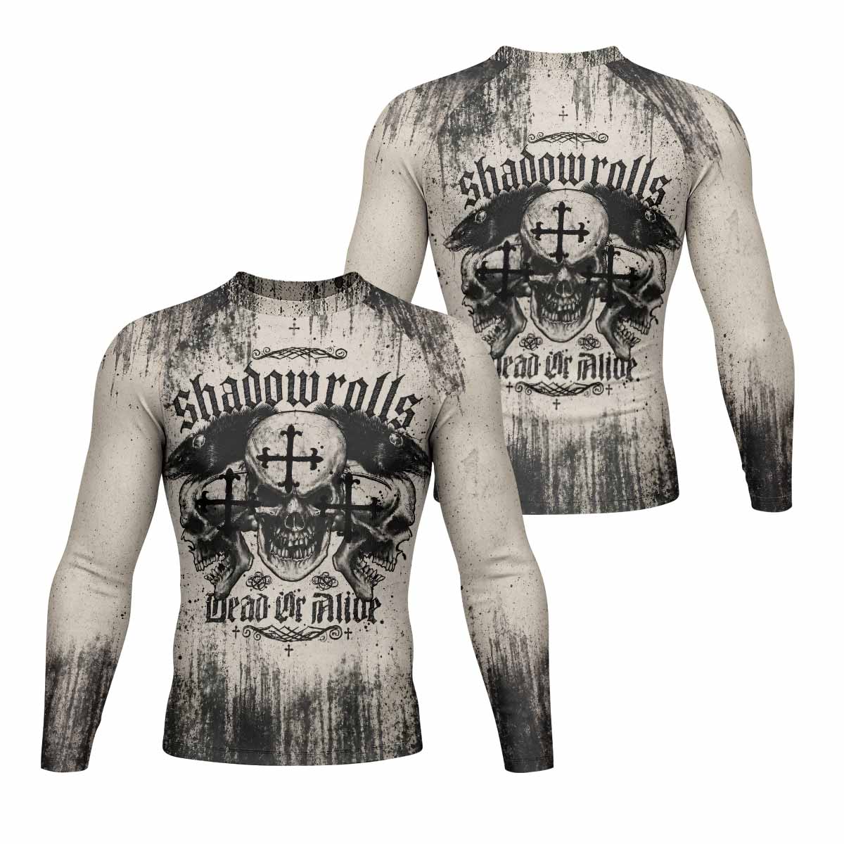 Shadowrolls Dead Or Alive Men's Rash Guard Long Sleeve - front and back view