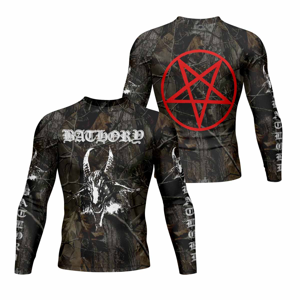 Bathory Sigil of Baphomet Men's Rash Guard Long Sleeve - front and back view