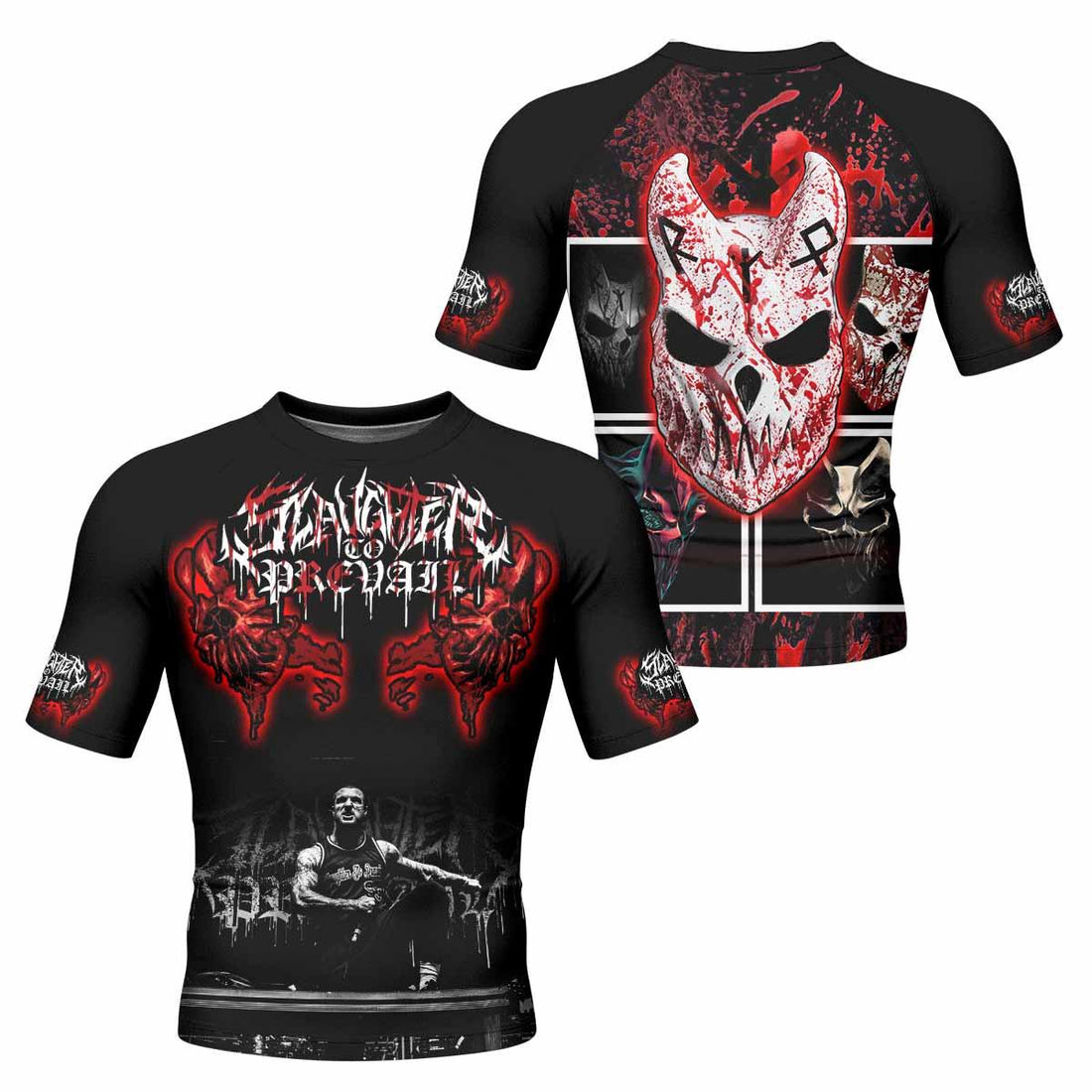 Slaughter to Prevail Men's Rash Guard Short Sleeve - front and back view