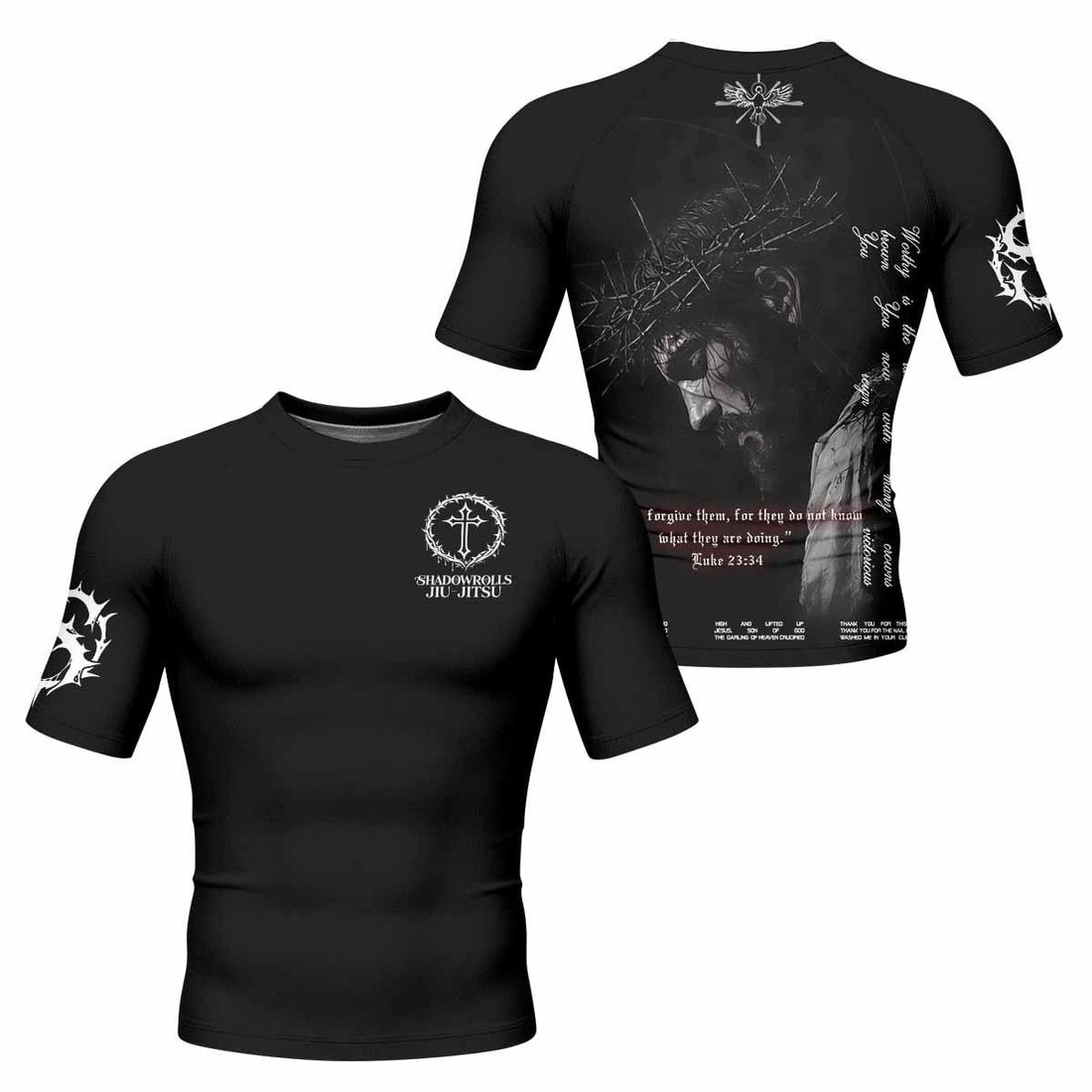Crucified Silence Men's Rash Guard Short Sleeve - front and back view