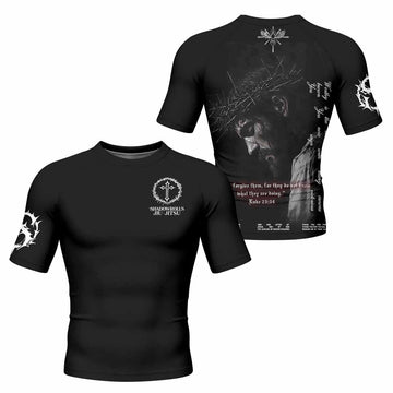 Crucified Silence Men's Rash Guard Short Sleeve - front and back view