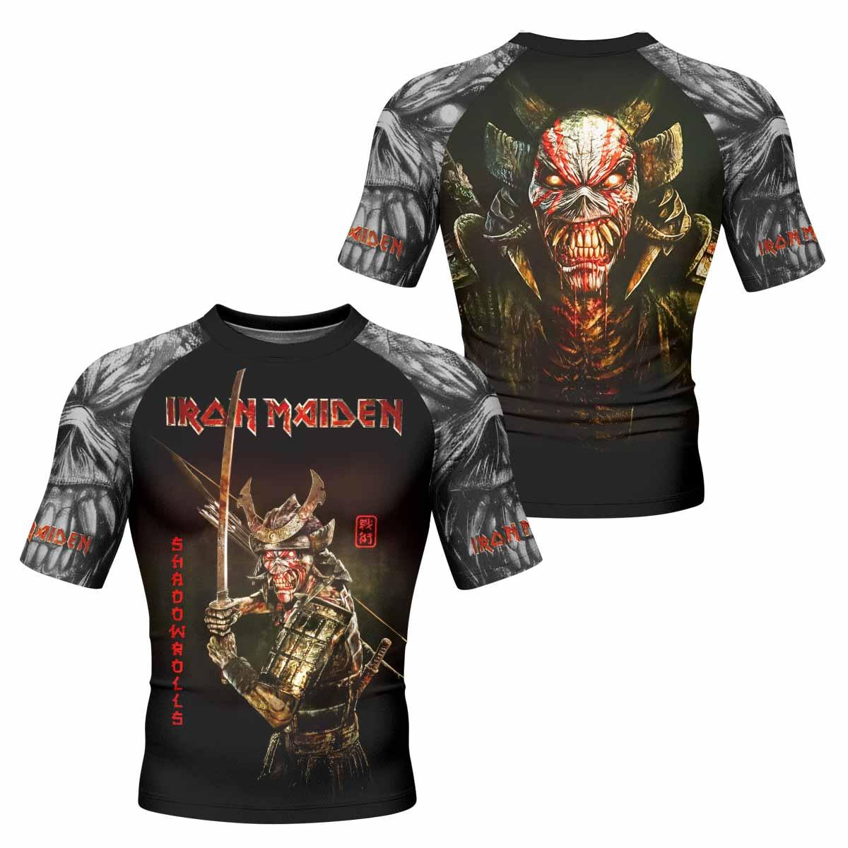 Iron Maiden Samurai Men's Rash Guard Short Sleeve - front and back view