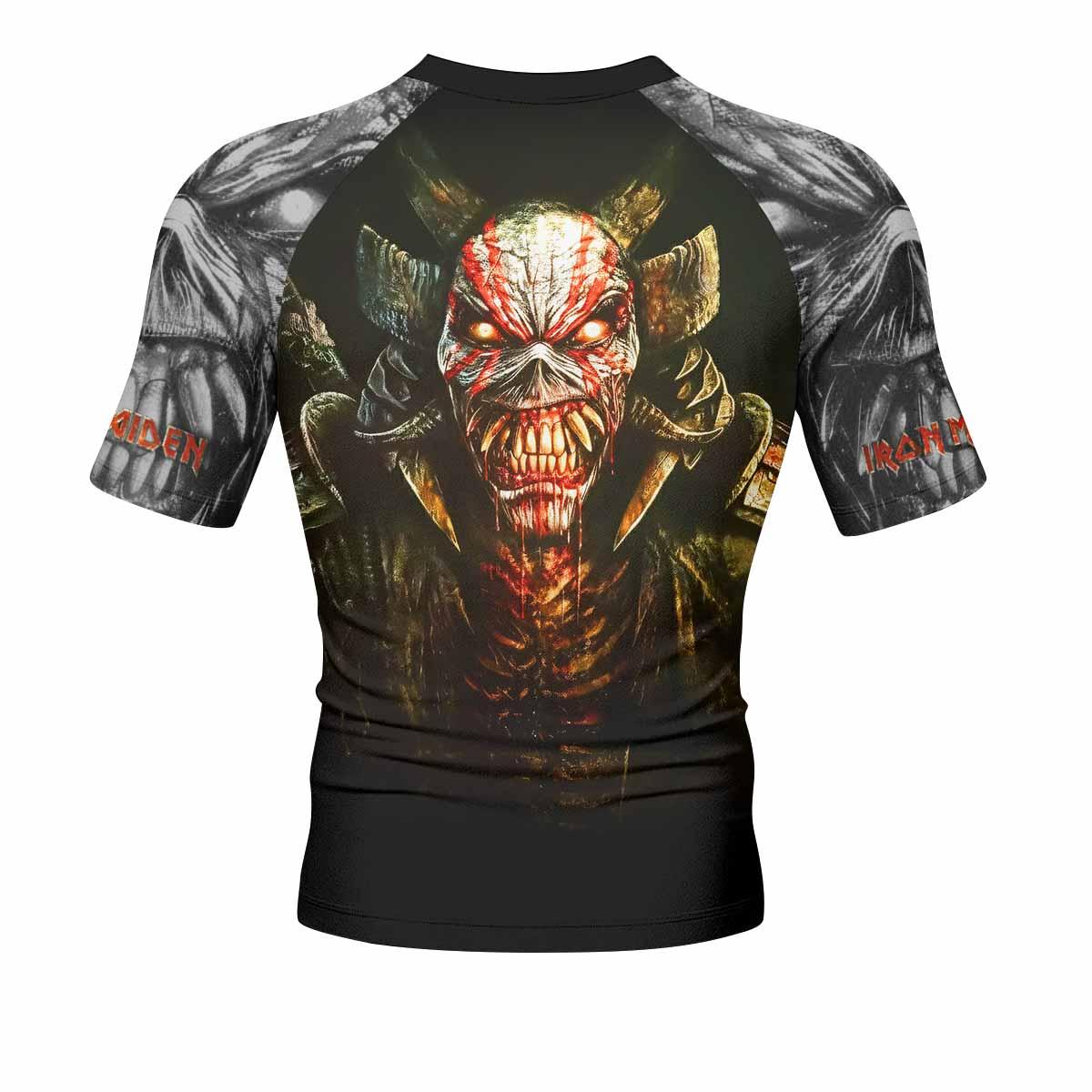 Iron Maiden Samurai Men's Rash Guard Short Sleeve - back view mockup