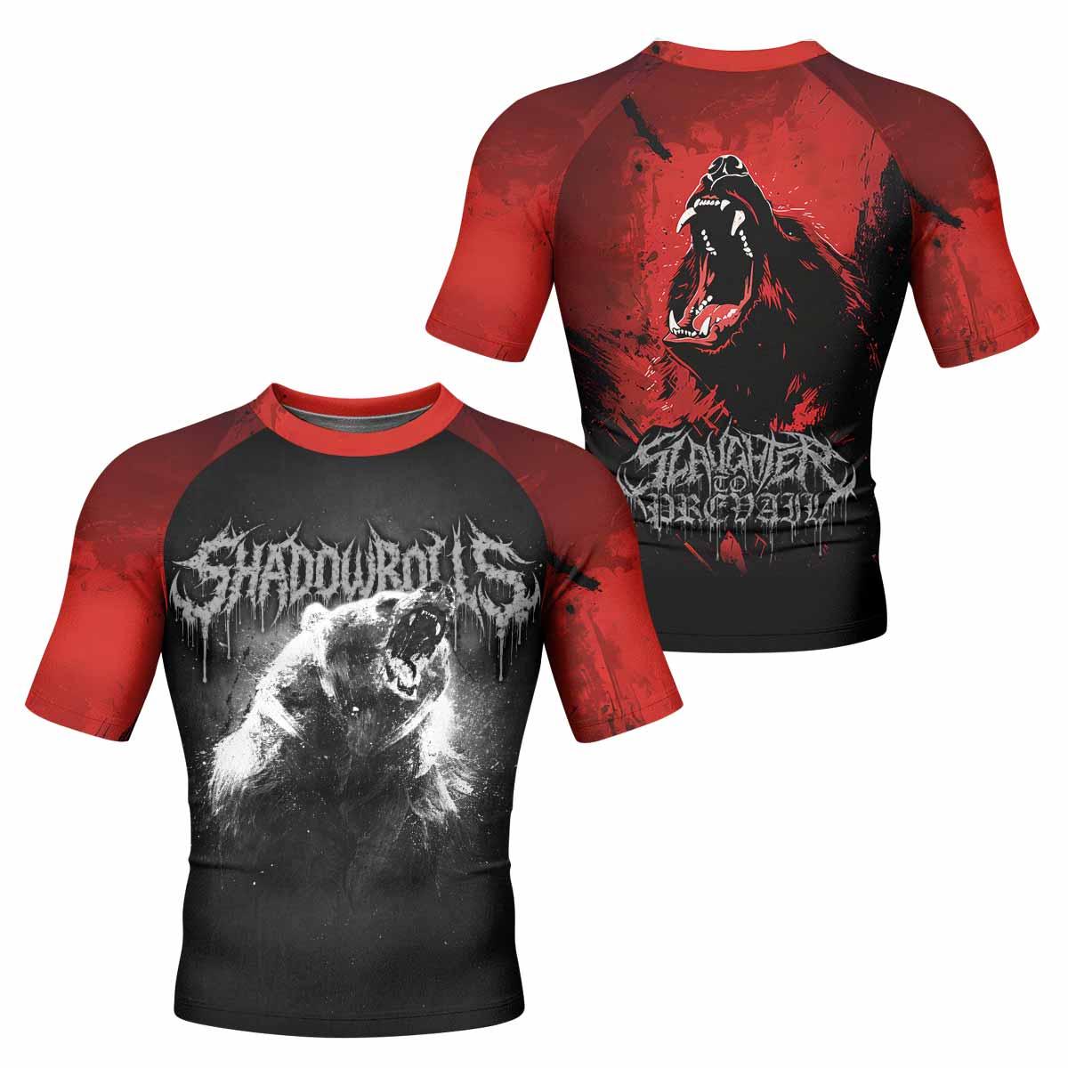 Slaughter to Prevail Bear Men's Rash Guard Short Sleeve - front and back view