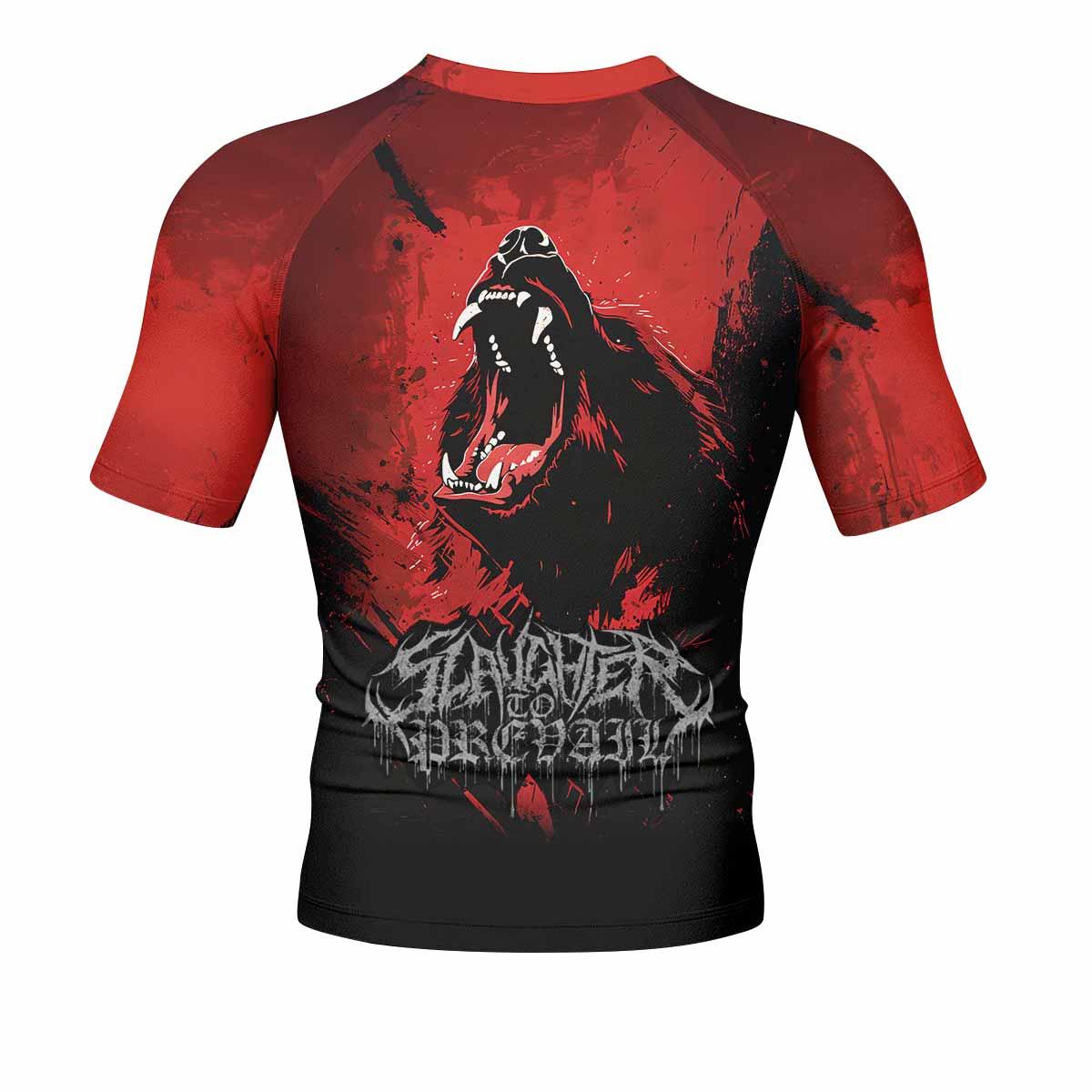 Slaughter to Prevail Bear Men's Rash Guard Short Sleeve - back view mockup
