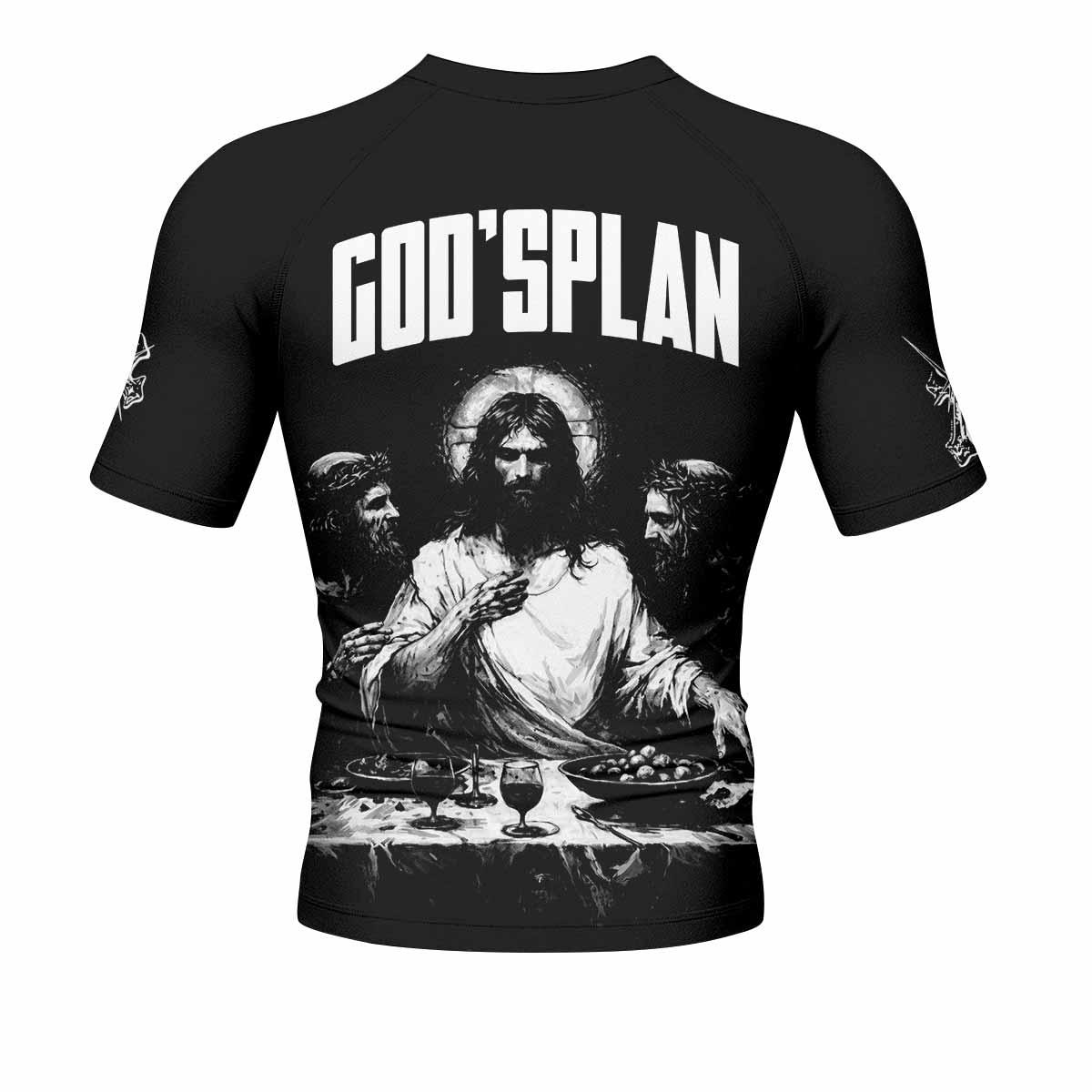 God's Plan Men's Rash Guard Short Sleeve - back view mockup