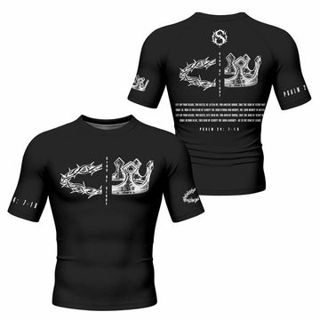 The King of Glory Men's Rash Guard Short Sleeve - front and back view