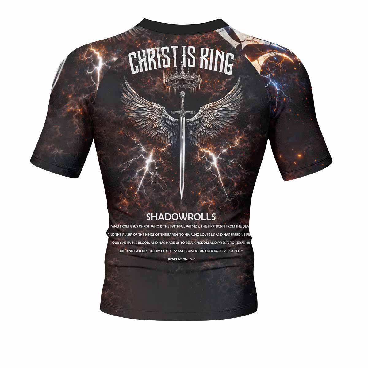 Christ is King Men's Rash Guard Short Sleeve - back view mockup