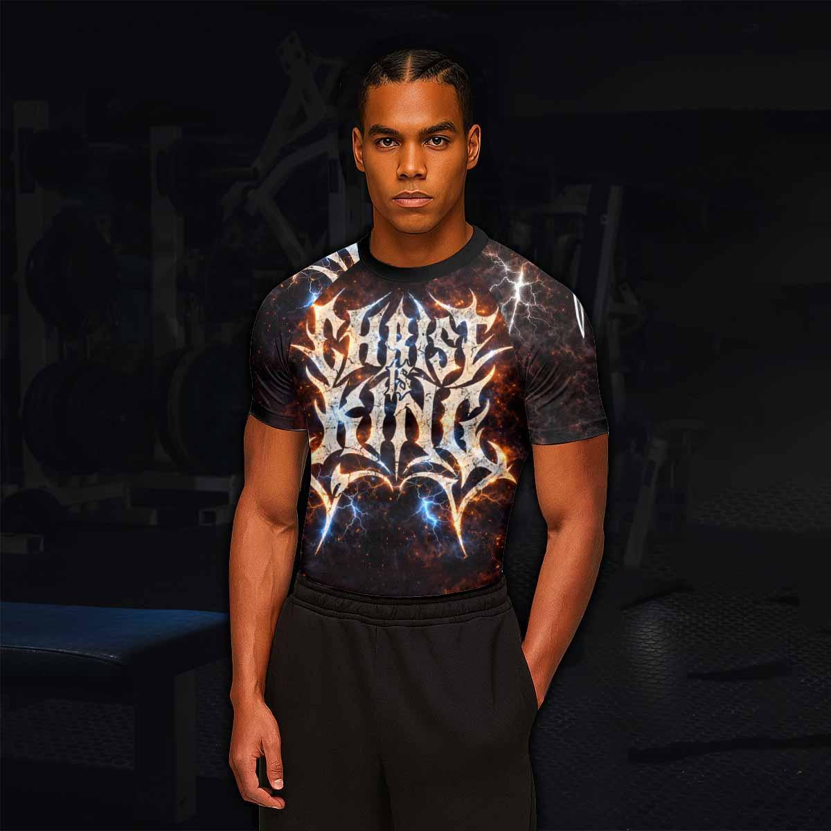 Christ is King Men's Rash Guard Short Sleeve - lifestyle view