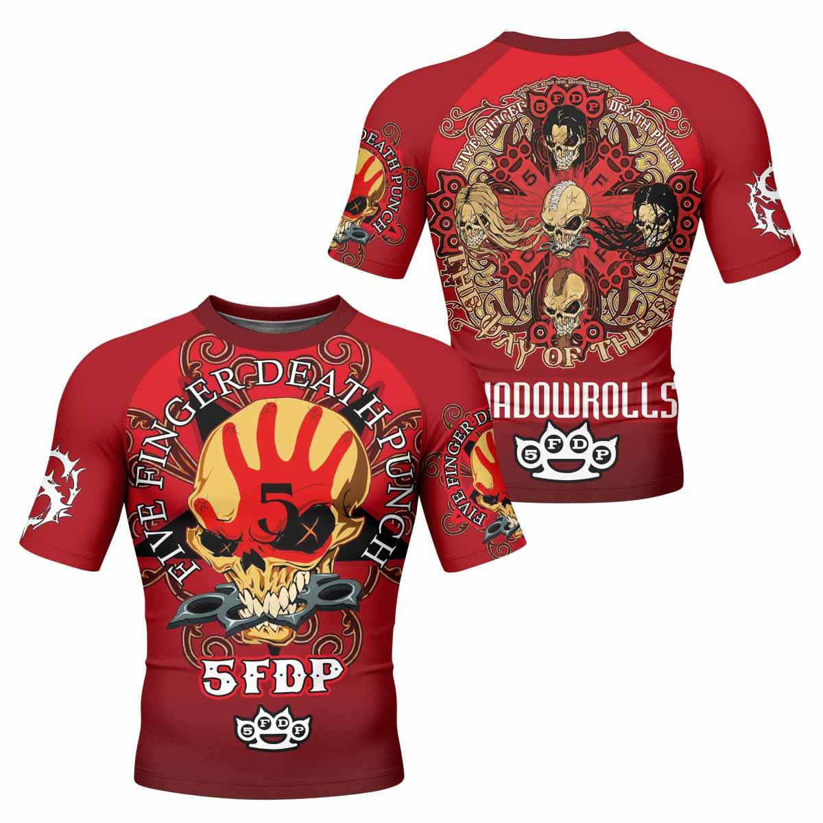 5FDP Five Finger Death Punch Men's Rash Guard Short Sleeve - front and back view