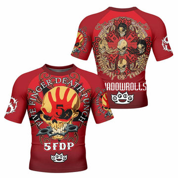 5FDP Five Finger Death Punch Men's Rash Guard Short Sleeve - front and back view