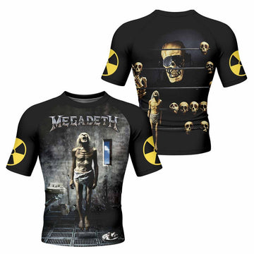 Megadeth Prison of Flesh Men's Rash Guard Short Sleeve - front and back view